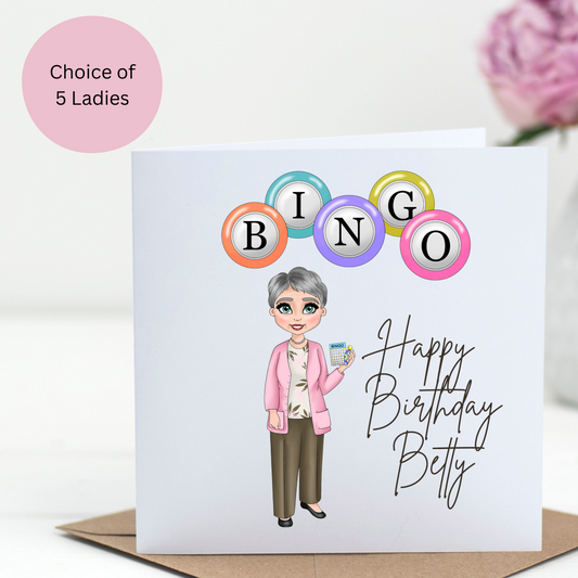 Personalised Bingo Lady Birthday Card – Choice of 5 Ladies Greeting Card