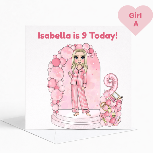 Personalised Beauty Birthday Card for Girls, Pink Pamper Spa Theme Card, Custom Name & Age Card, Sleepover Birthday Card, Stylish Girls Birthday