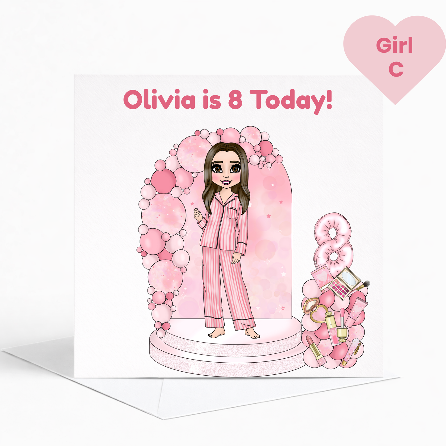Personalised Beauty Birthday Card for Girls, Pink Pamper Spa Theme Card, Custom Name & Age Card, Sleepover Birthday Card, Stylish Girls Birthday