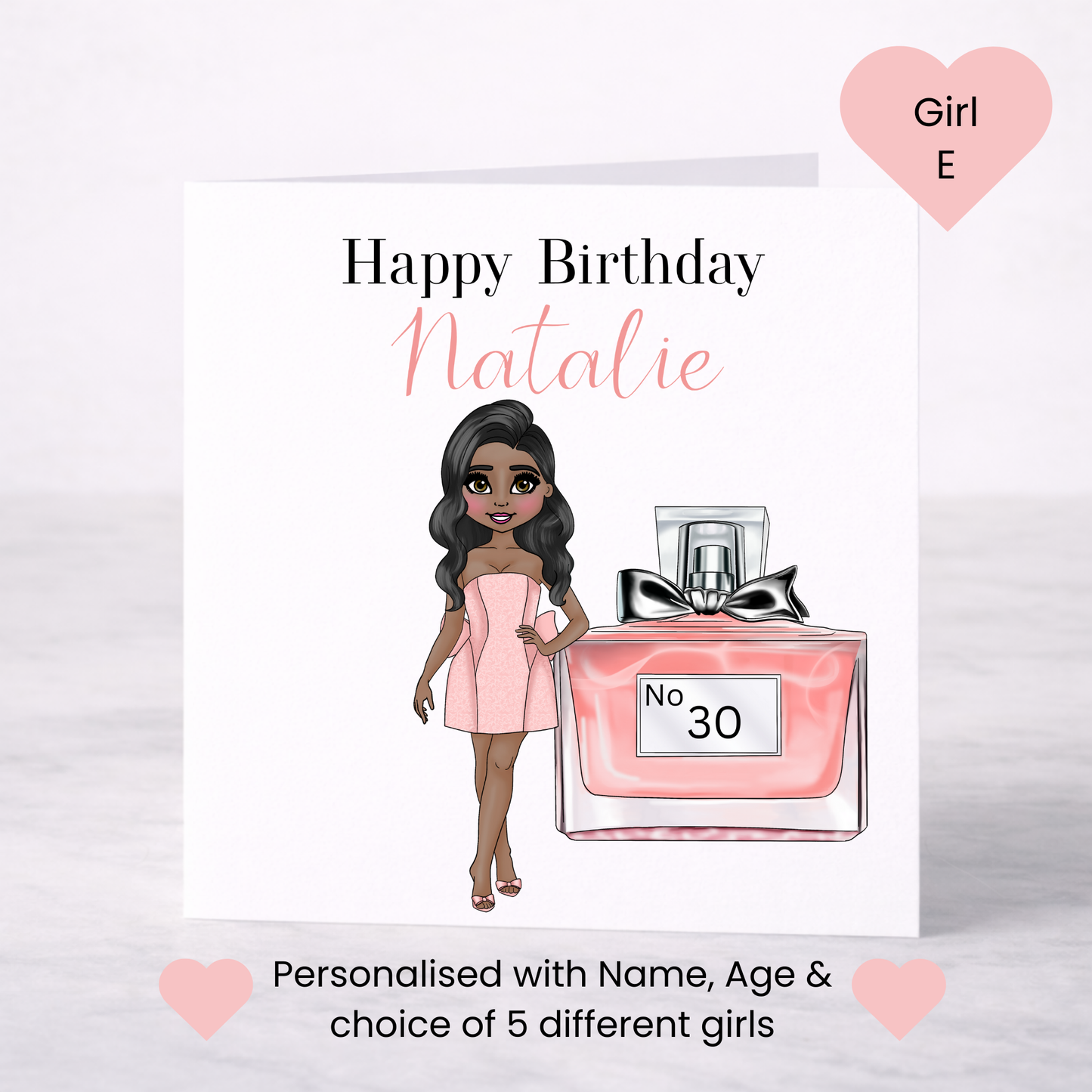 Personalised Perfume Bottle Birthday Card – Choice of Girl & Age