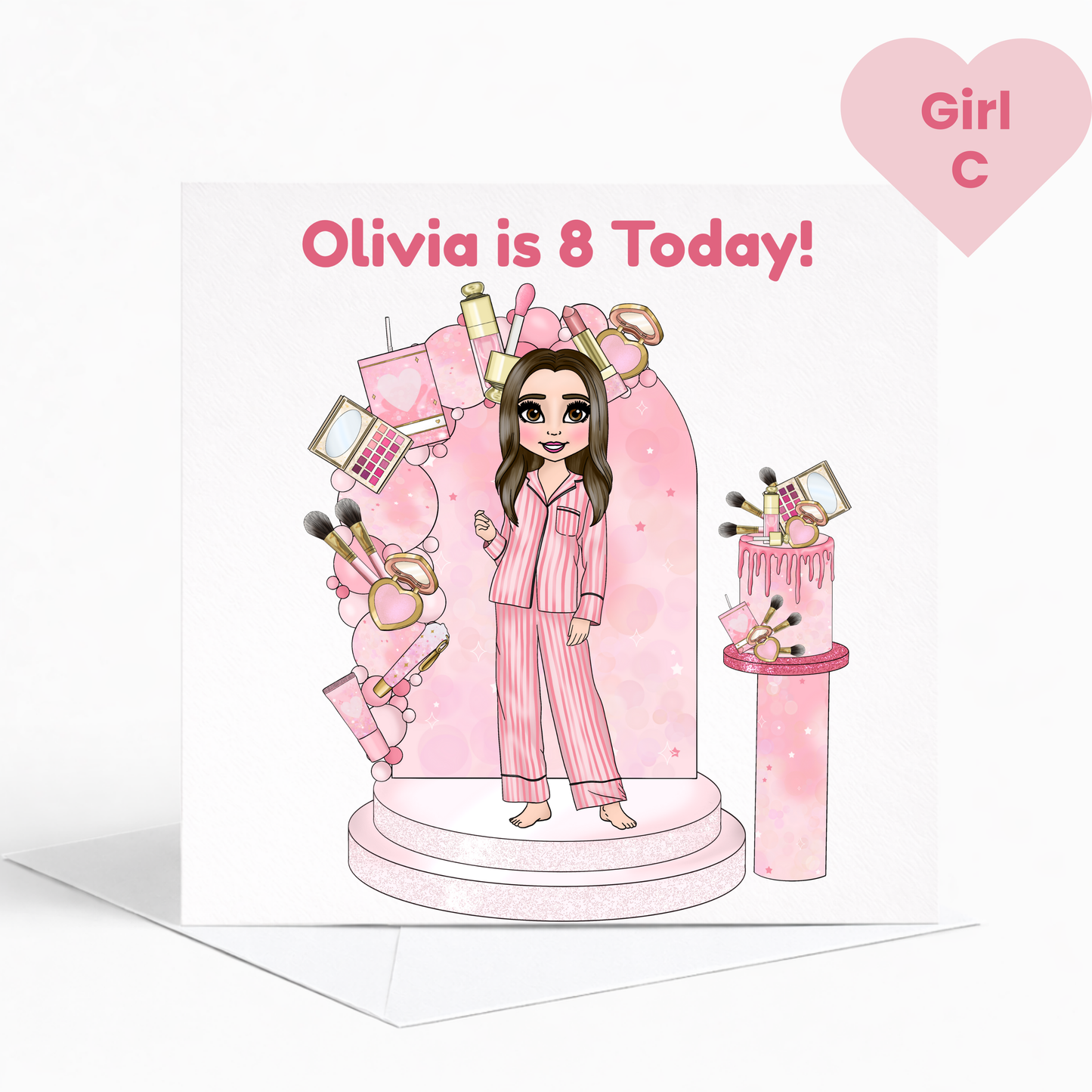 Personalised Beauty Birthday Card for Girls, Pink Pamper Spa Theme Card, Custom Name & Age Card, Sleepover Birthday Card, Stylish Girls Birthday