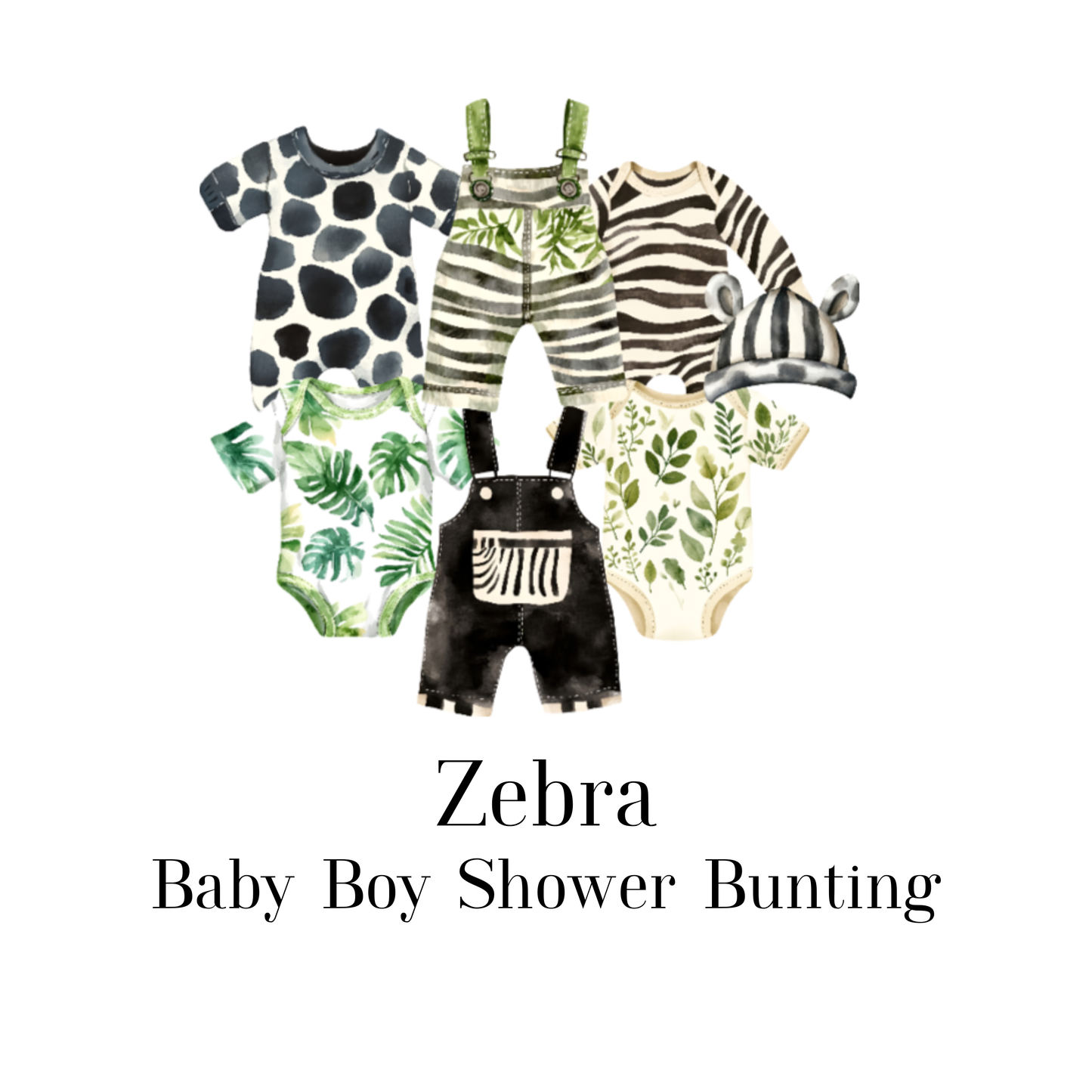 Safari Jungle Baby Shower Bunting | Zebra & Giraffe Clothesline Garland with Wooden Pegs