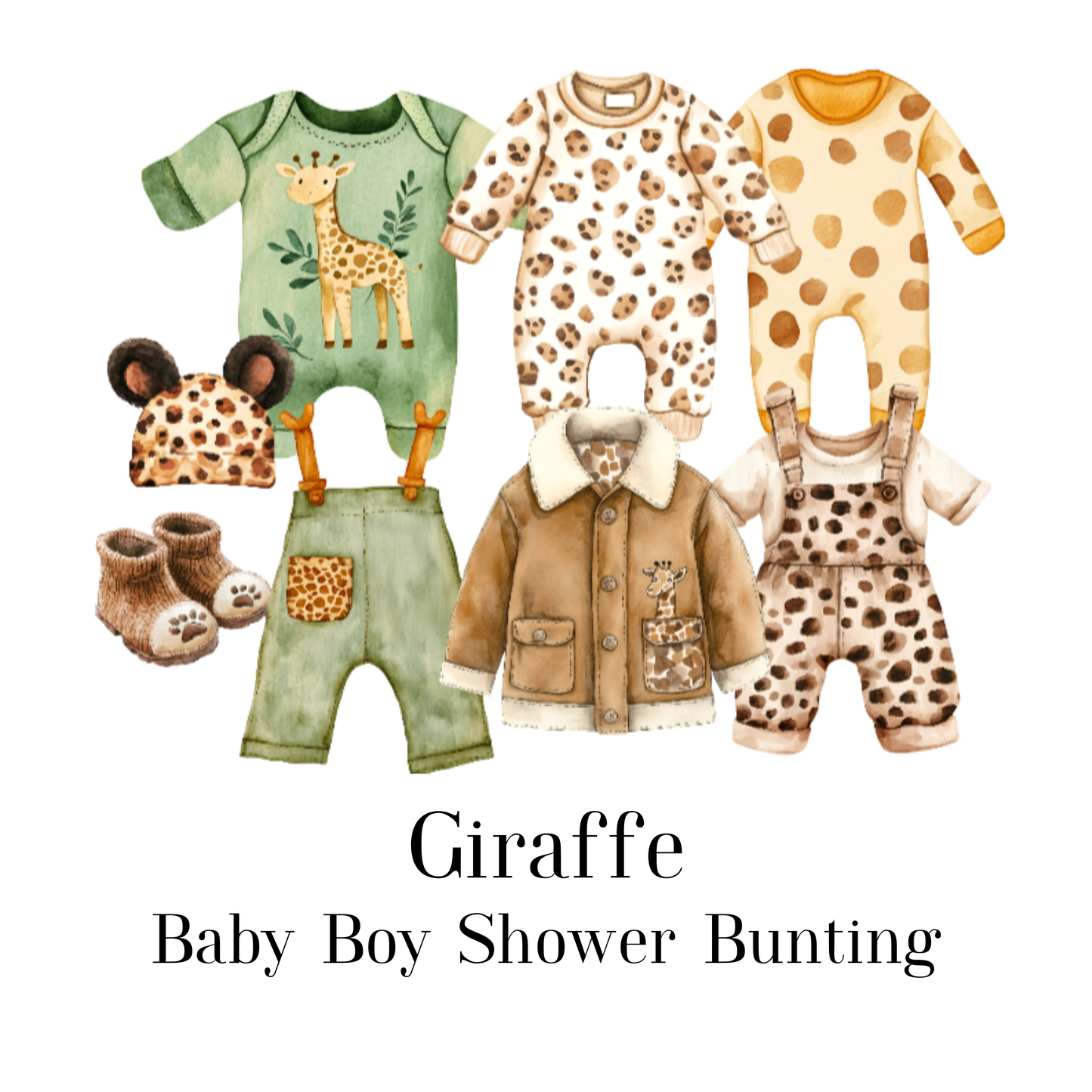 Safari Jungle Baby Shower Bunting | Zebra & Giraffe Clothesline Garland with Wooden Pegs