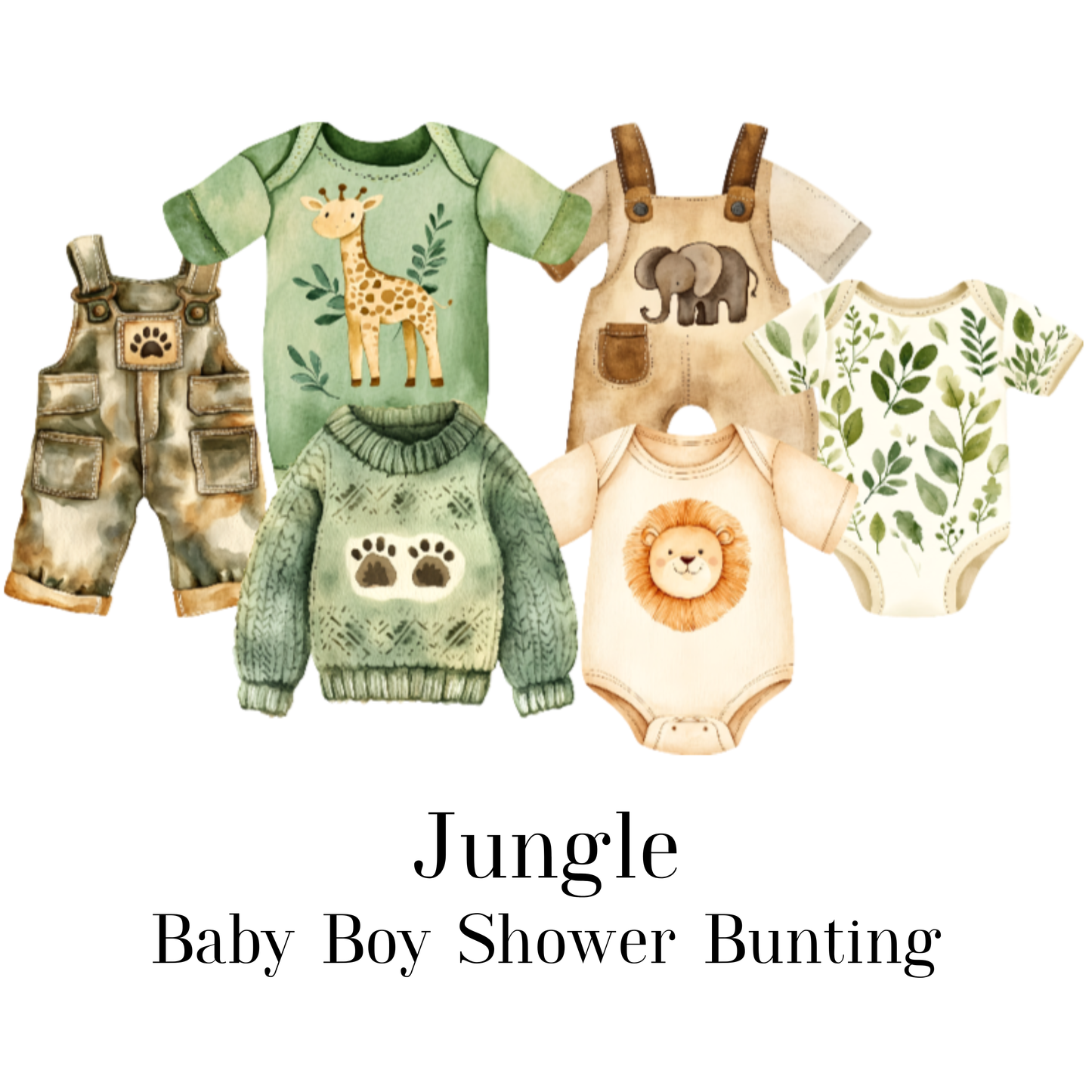 Safari Jungle Baby Shower Bunting | Zebra & Giraffe Clothesline Garland with Wooden Pegs