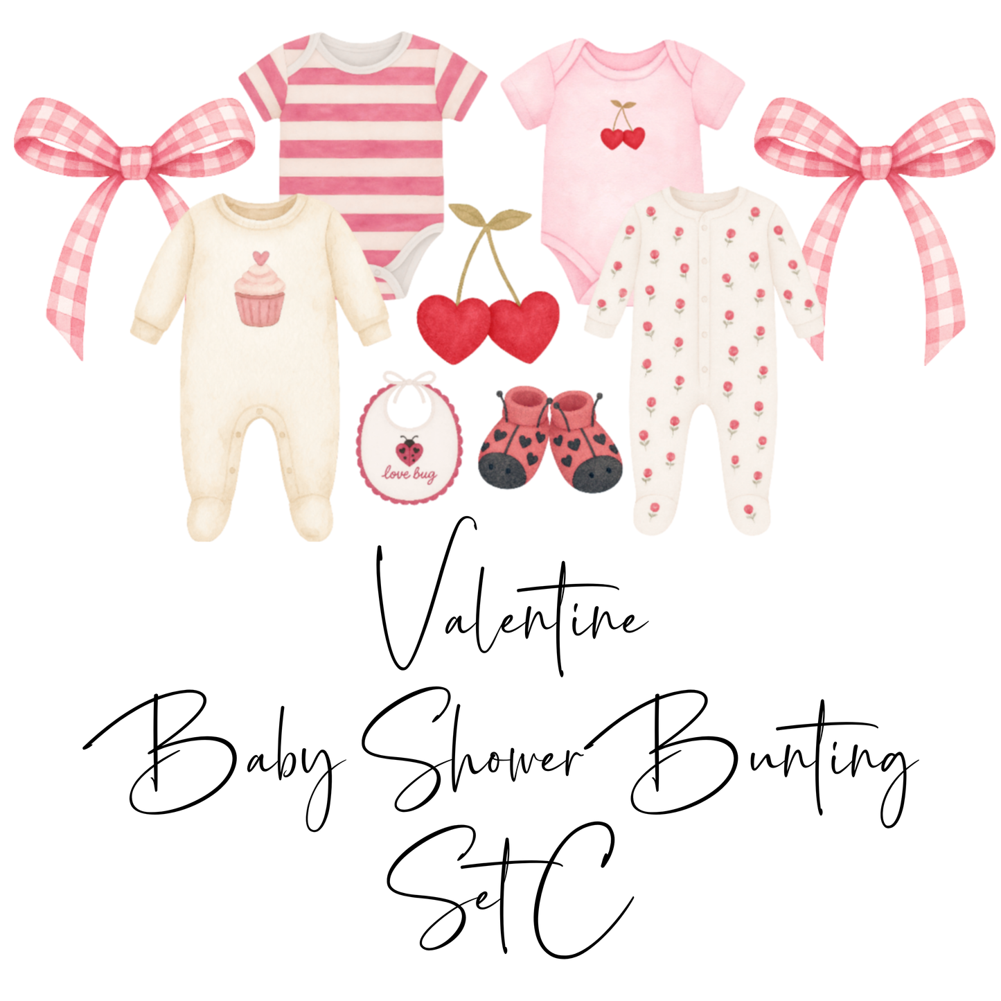 Love Bug Valentine Baby Shower Bunting – Clothesline Garland with Mini Wooden Pegs