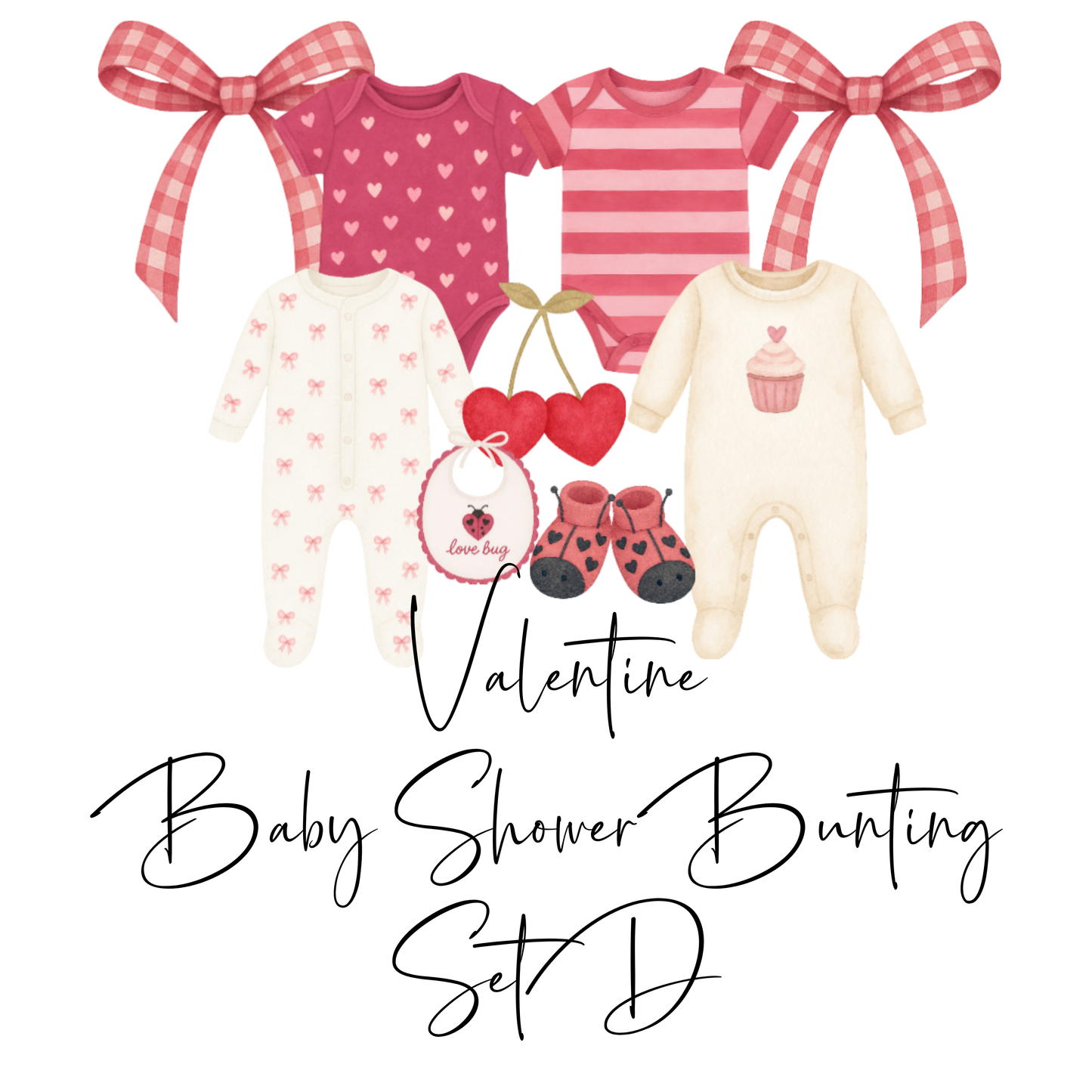 Love Bug Valentine Baby Shower Bunting – Clothesline Garland with Mini Wooden Pegs
