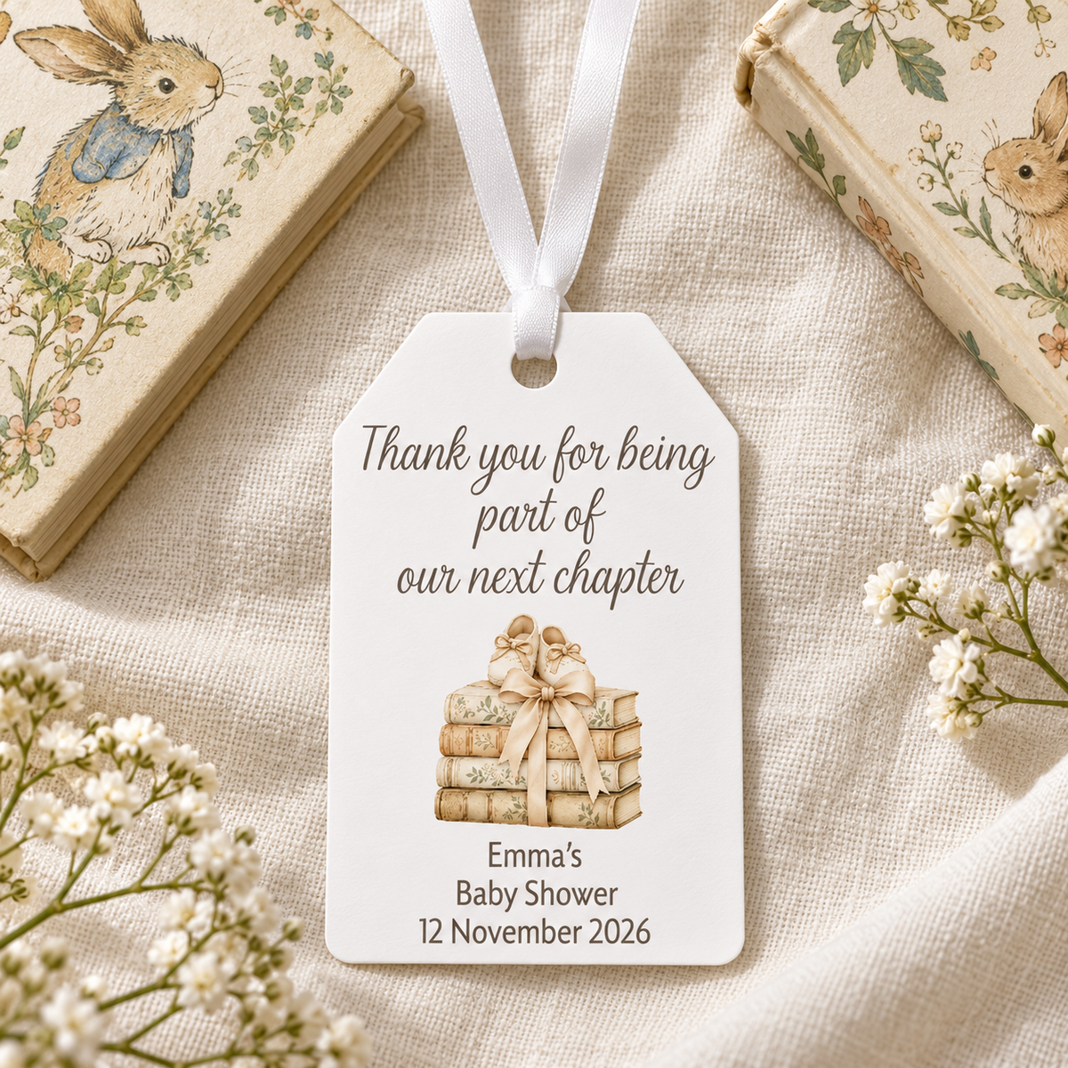 Personalised Book Themed Baby Shower Gift Tags – A New Chapter Set 10 tags