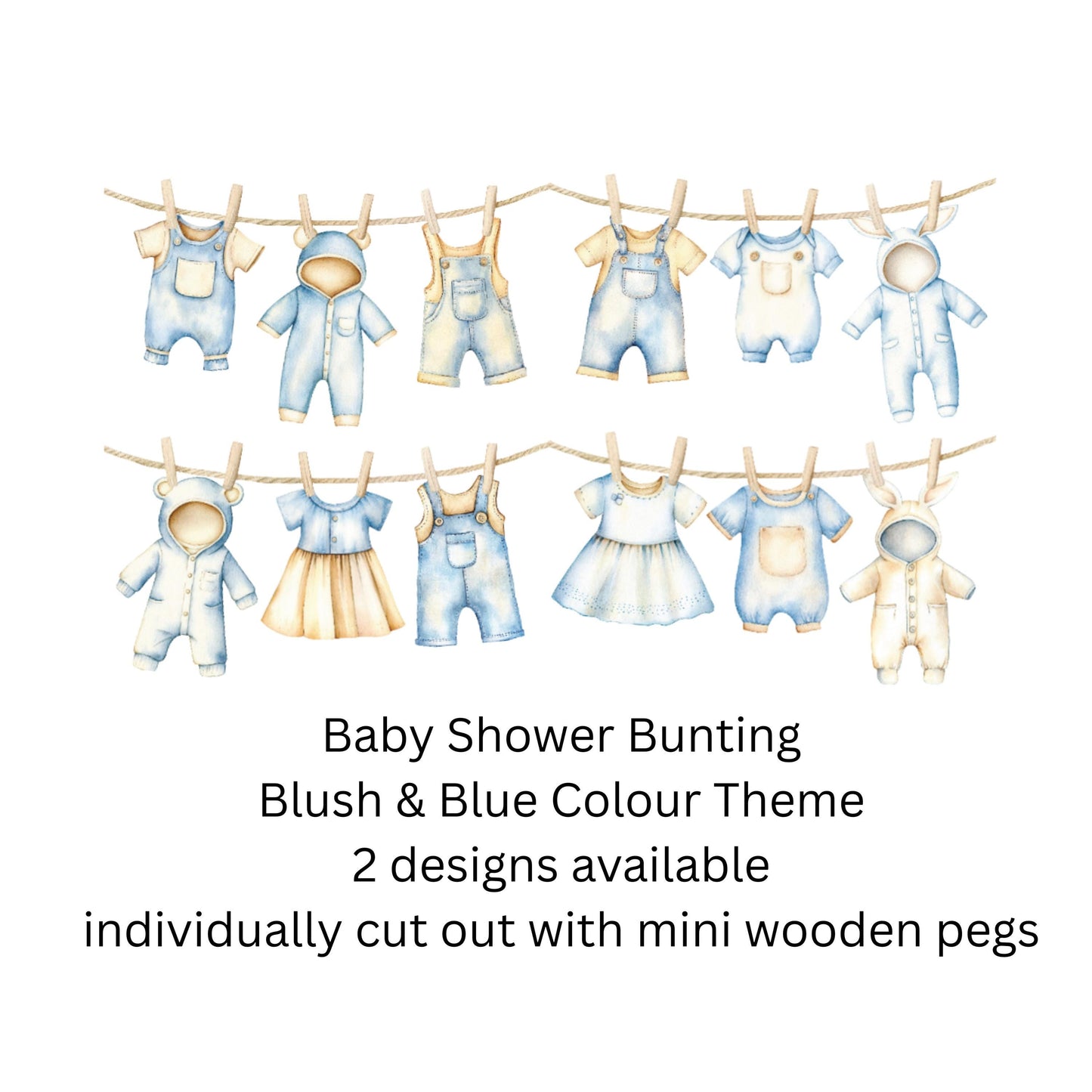 Baby Shower Bunting Washing Clothes Line Style - Beige and Blue
