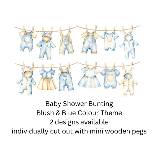 Baby Shower Bunting Washing Clothes Line Style - Beige and Blue