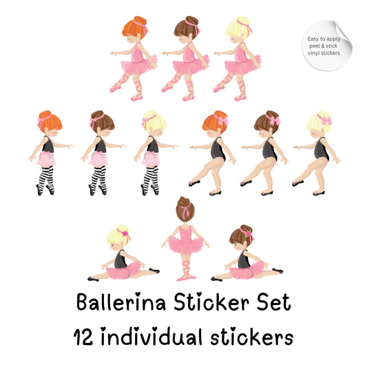Ballerina Vinyl Wall Stickers – Ballet Dancer Décor for Girls – Set of 12