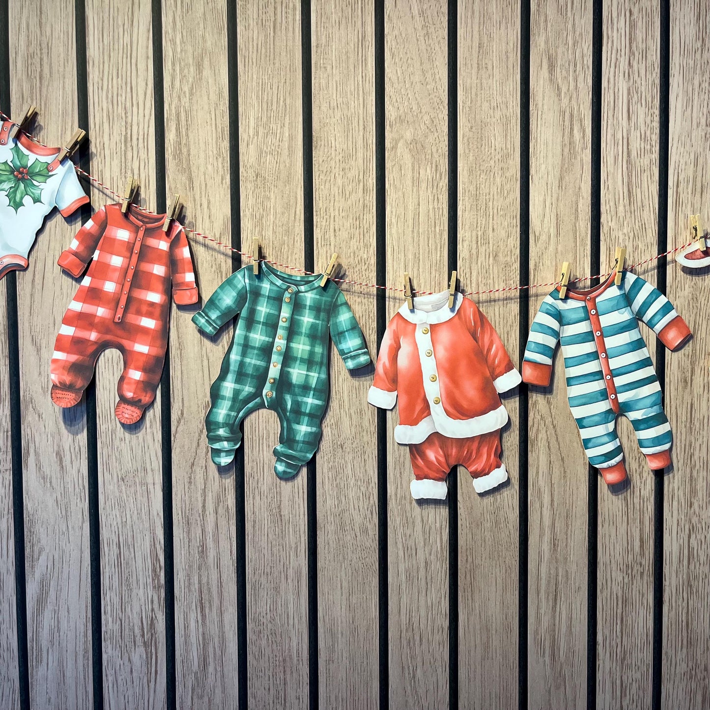 Christmas Baby Shower Bunting – Red & Green Baby Clothes Garland