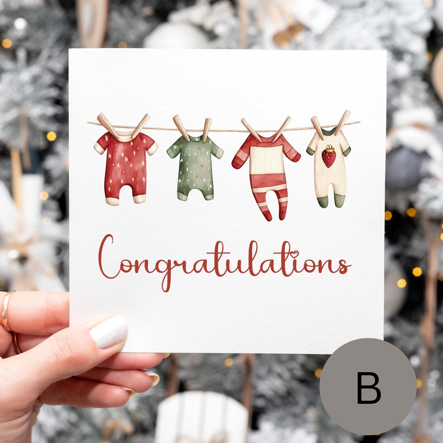 Baby Congratulations Christmas Card Baby Clothes on Washing Line - 5 designs