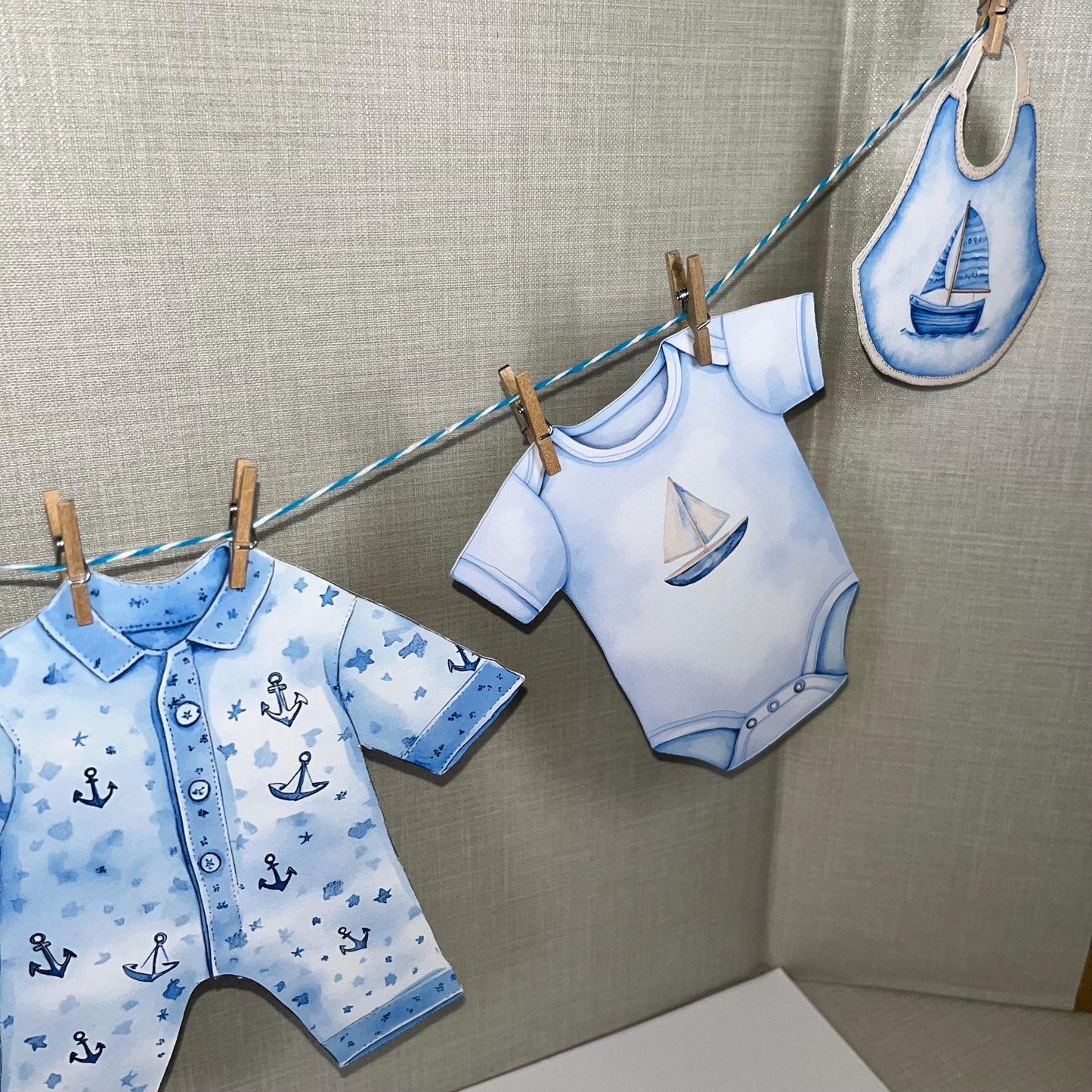 Nautical Baby Shower Bunting – Blue or Pink Baby Clothes Garland