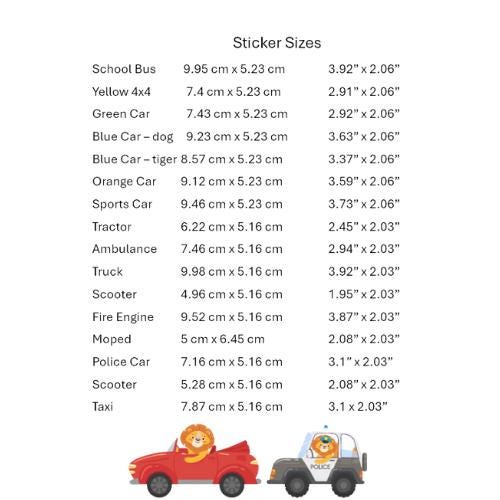 Animals in Cars Vinyl Wall Stickers – Cute Safari Vehicle Decals – Matt or Glossy Finish
