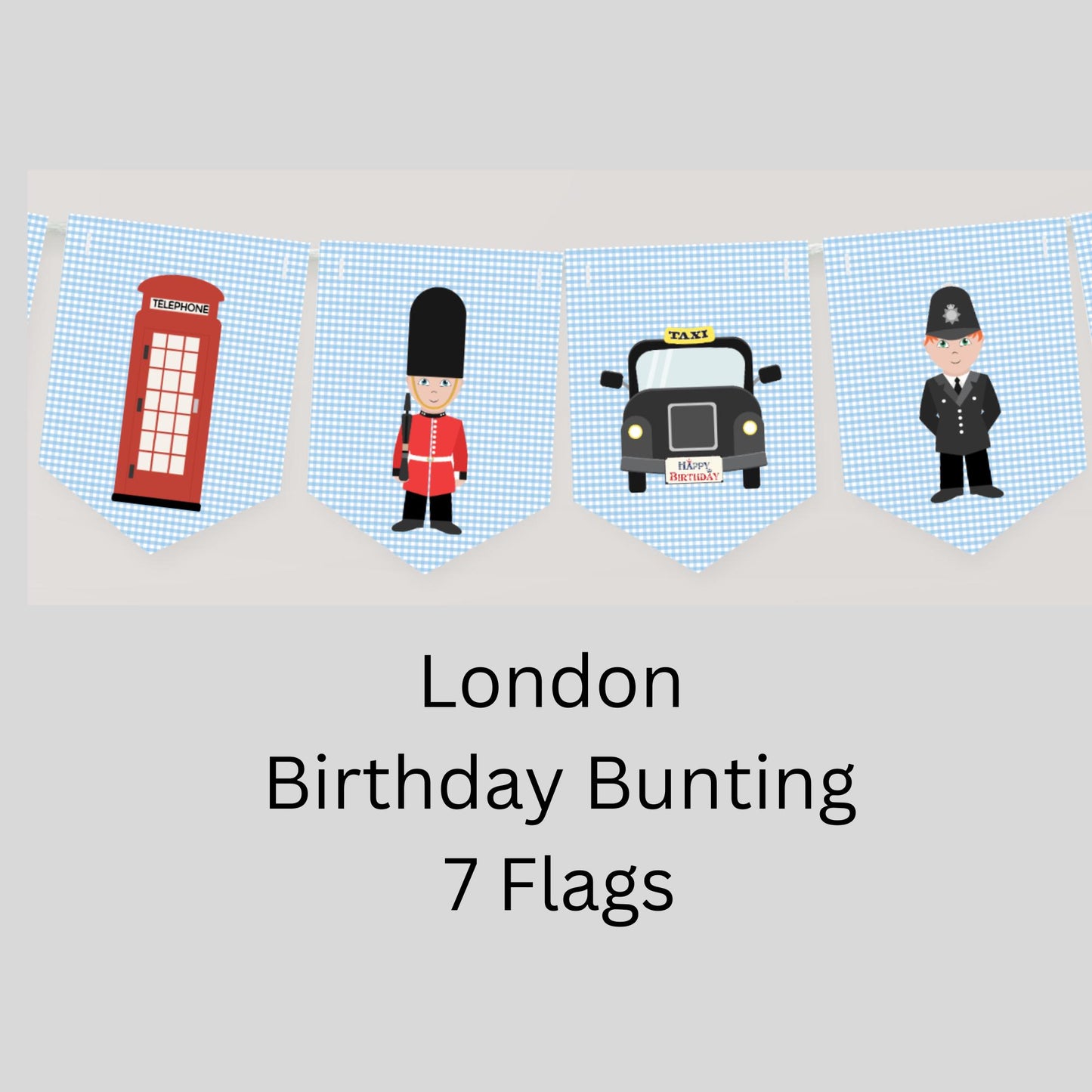 London Birthday Bunting – Red Bus, Soldier & British Icons