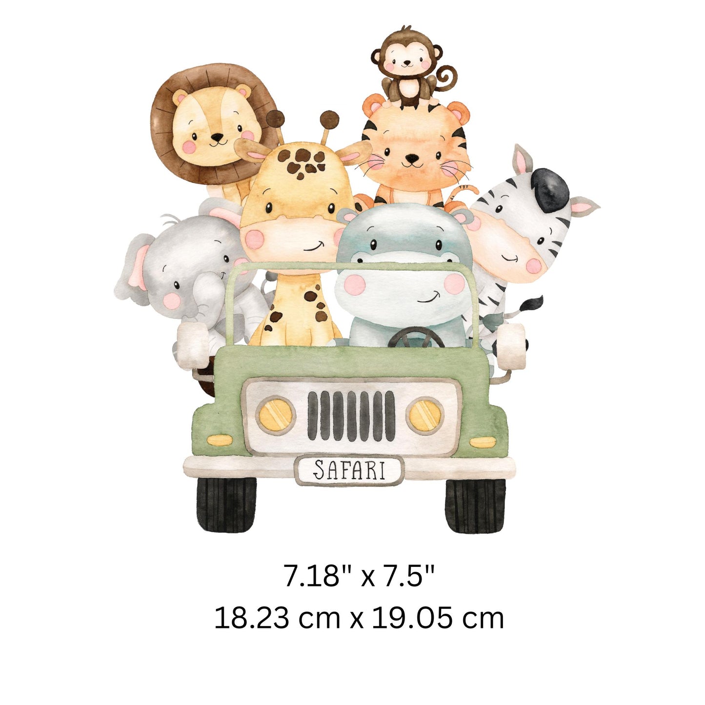 Safari Truck Vinyl Wall Sticker – Pink or Green Nursery Animal Decal