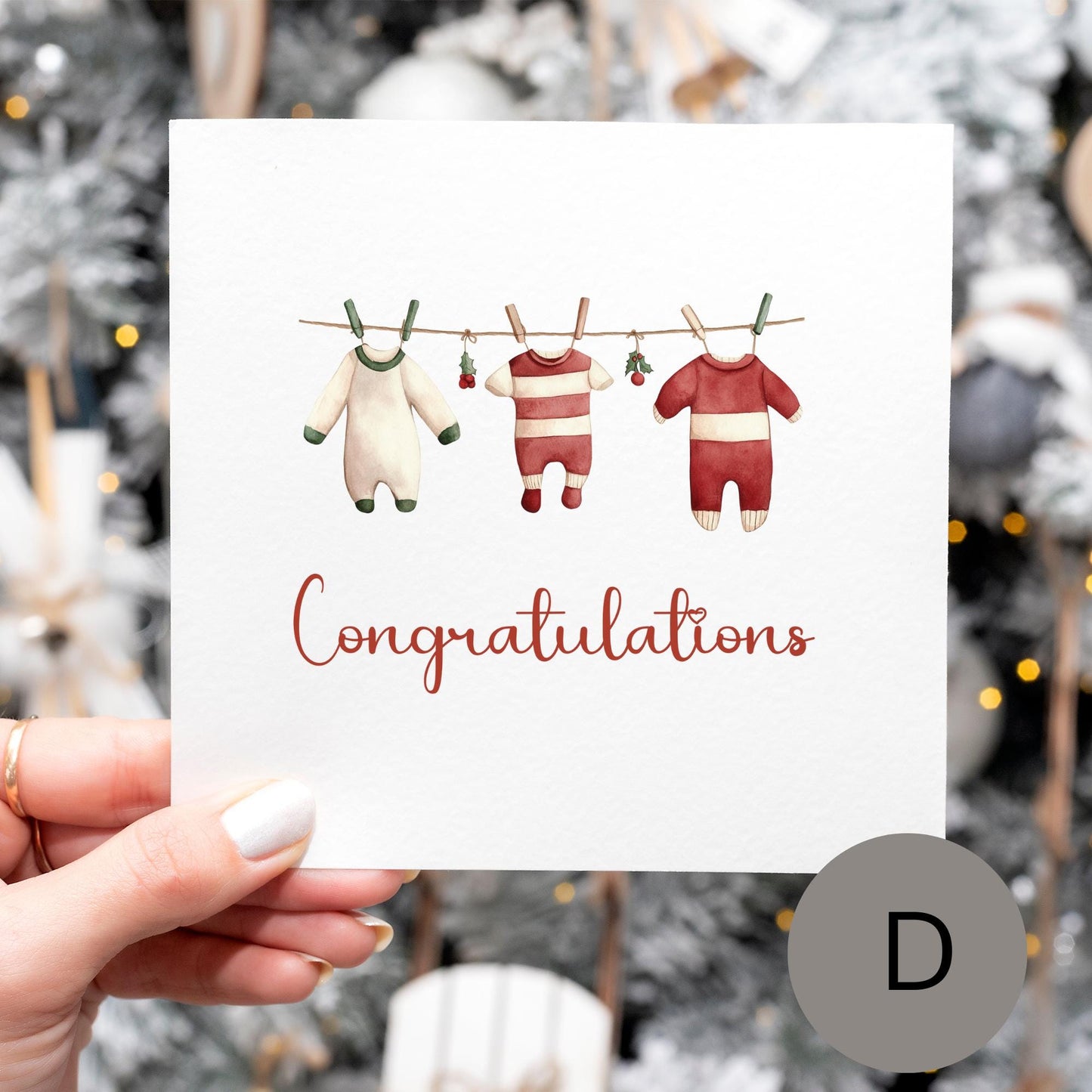 Baby Congratulations Christmas Card Baby Clothes on Washing Line - 5 designs