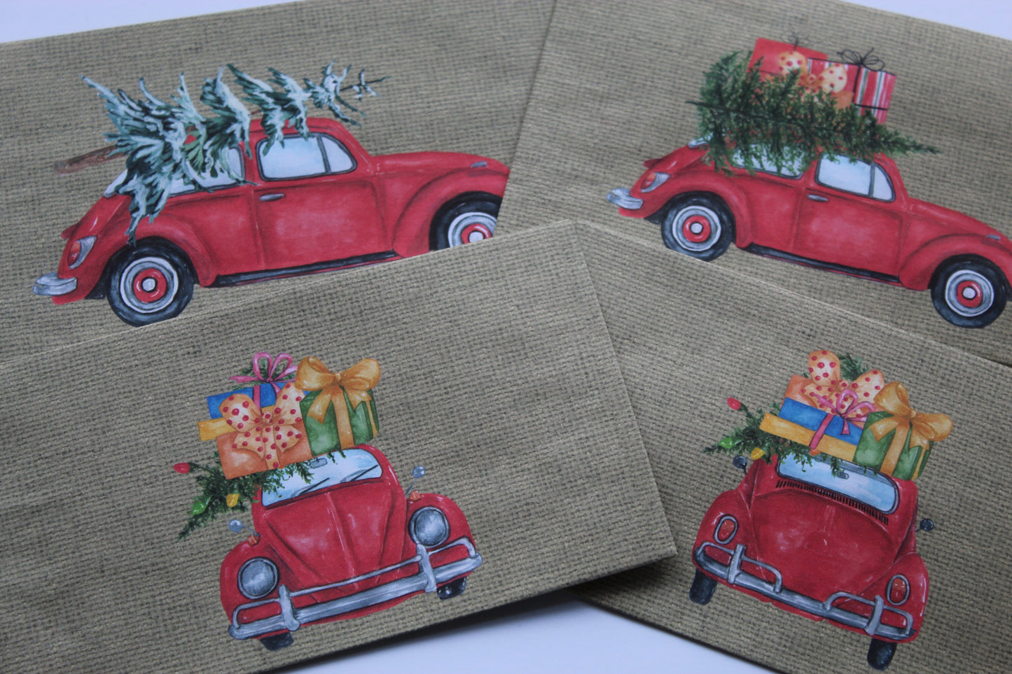 Handmade Christmas Envelopes Set of 4 – Vintage Red Car Gift Card & Money Holders
