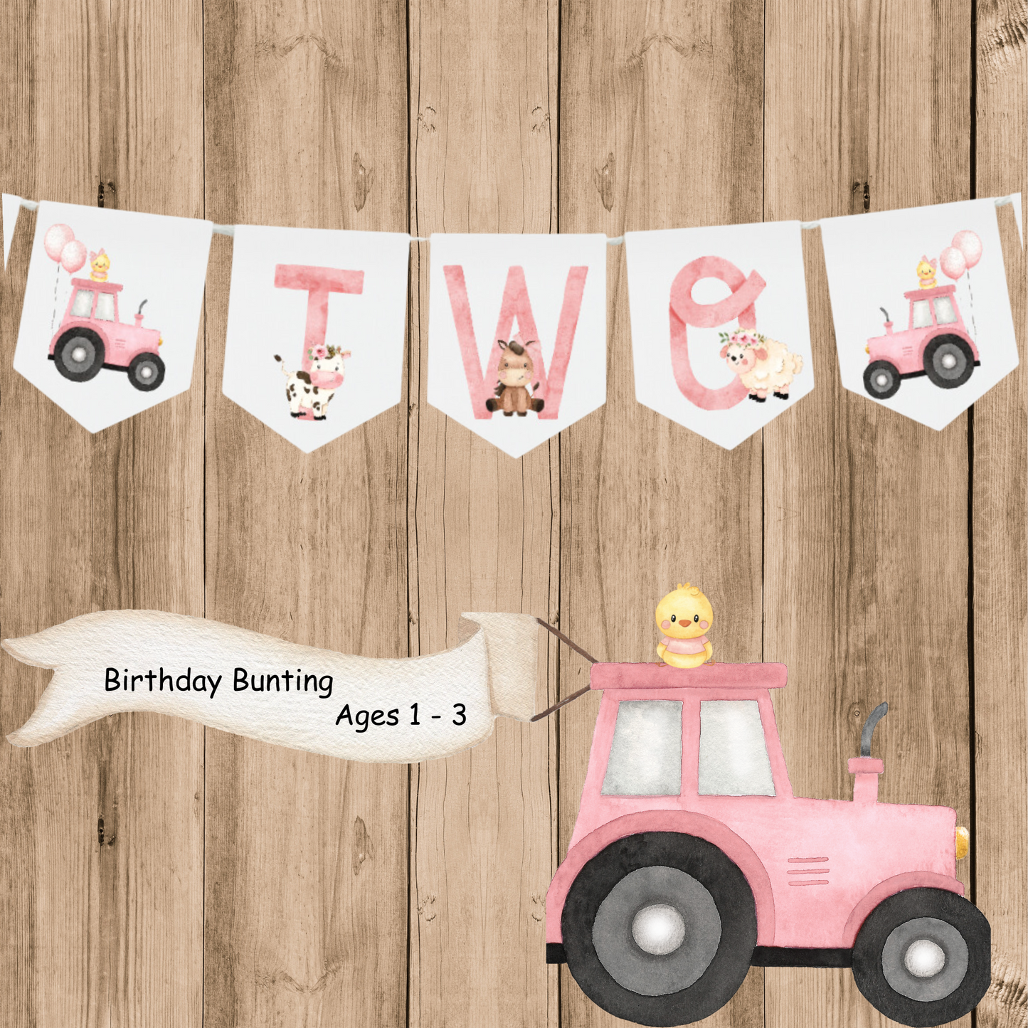 Farm Yard Animal Birthday Bunting – Blue, Pink, or Red