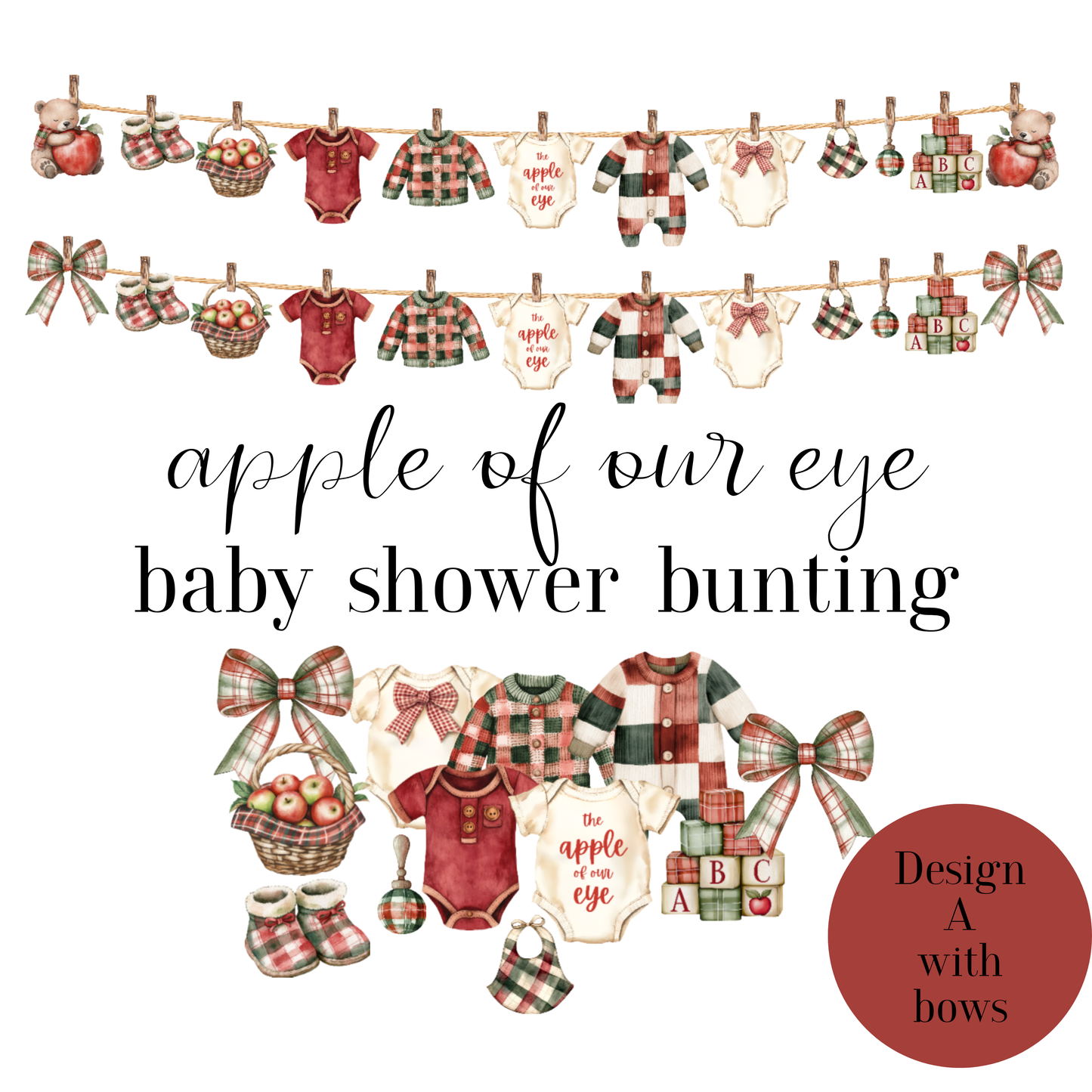 Apple of Our Eye Baby Shower Bunting – Baby Clothes & Accessories Garland Decoration
