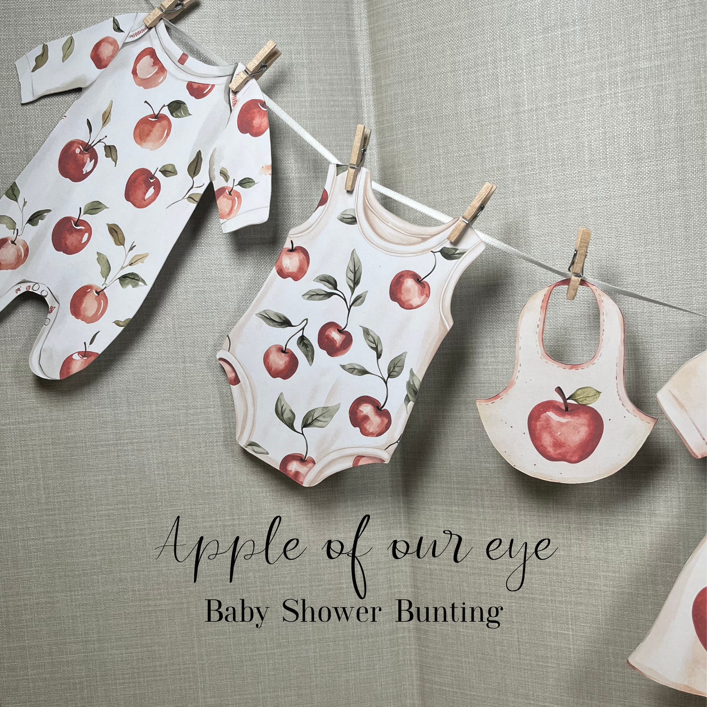 Apple of Our Eye Baby Shower Bunting – Baby Clothesline Garland Decoration