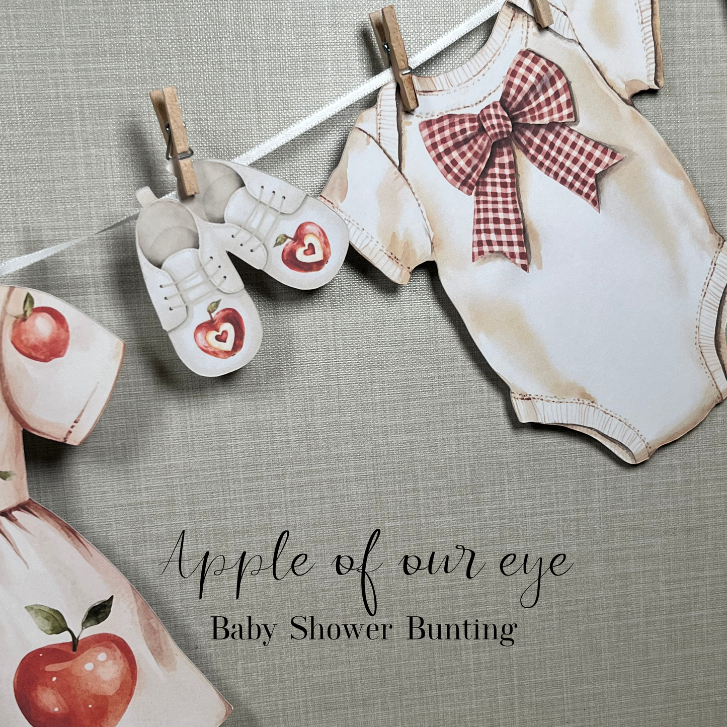 Apple of Our Eye Baby Shower Bunting – Baby Clothesline Garland Decoration