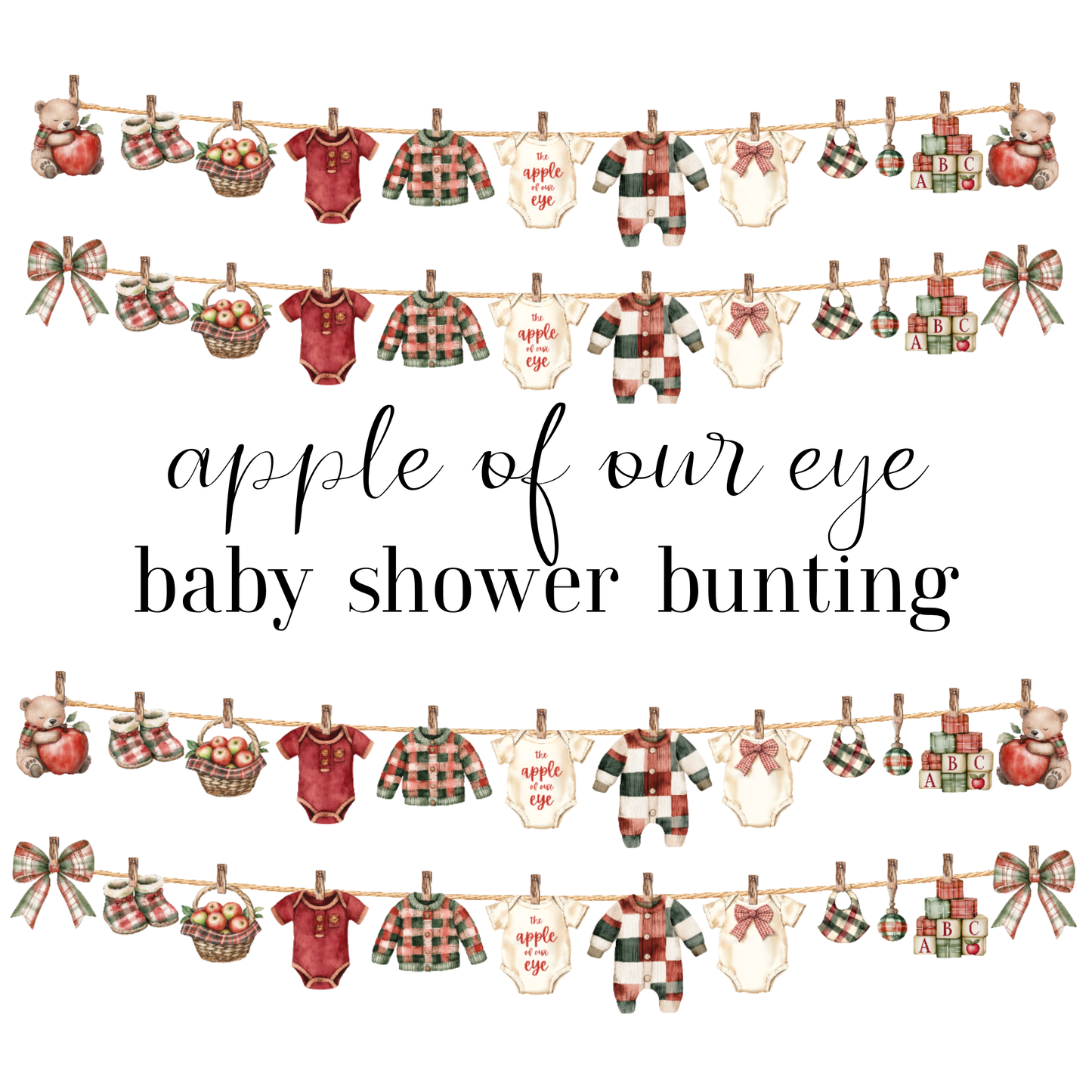 Apple of Our Eye Baby Shower Bunting – Baby Clothes & Accessories Garland Decoration