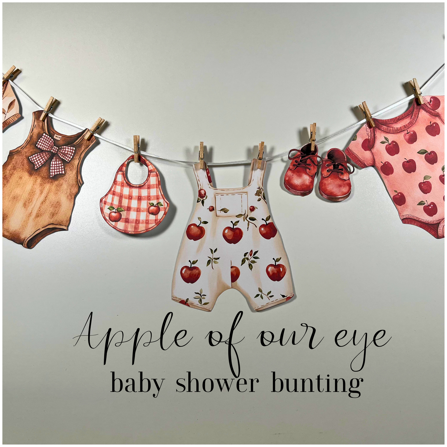 Apple of Our Eye Baby Shower Bunting – Baby Clothesline Garland Decoration