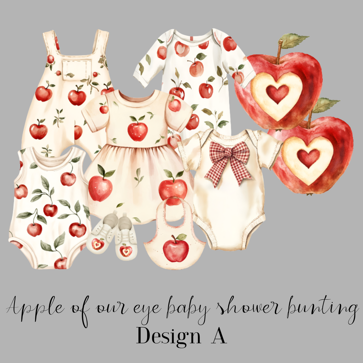 Apple of Our Eye Baby Shower Bunting – Baby Clothesline Garland Decoration