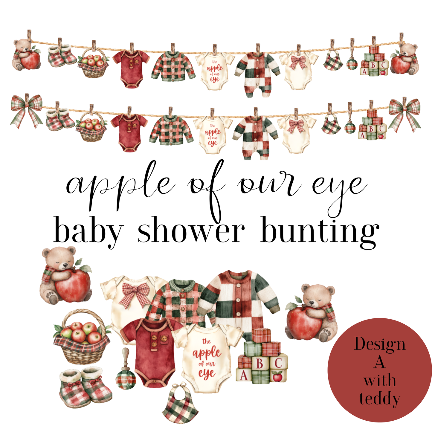 Apple of Our Eye Baby Shower Bunting – Baby Clothes & Accessories Garland Decoration
