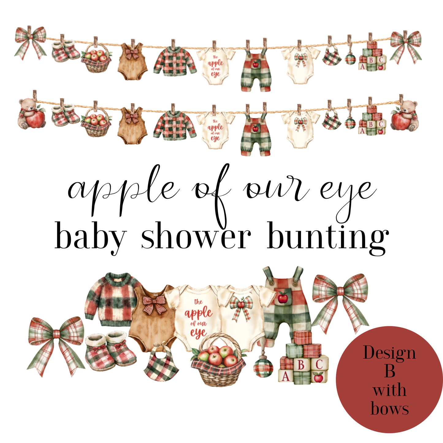 Apple of Our Eye Baby Shower Bunting – Baby Clothes & Accessories Garland Decoration