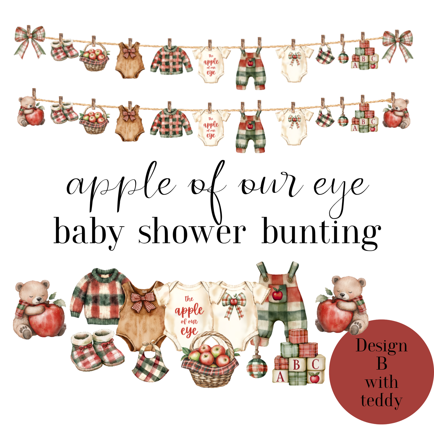 Apple of Our Eye Baby Shower Bunting – Baby Clothes & Accessories Garland Decoration