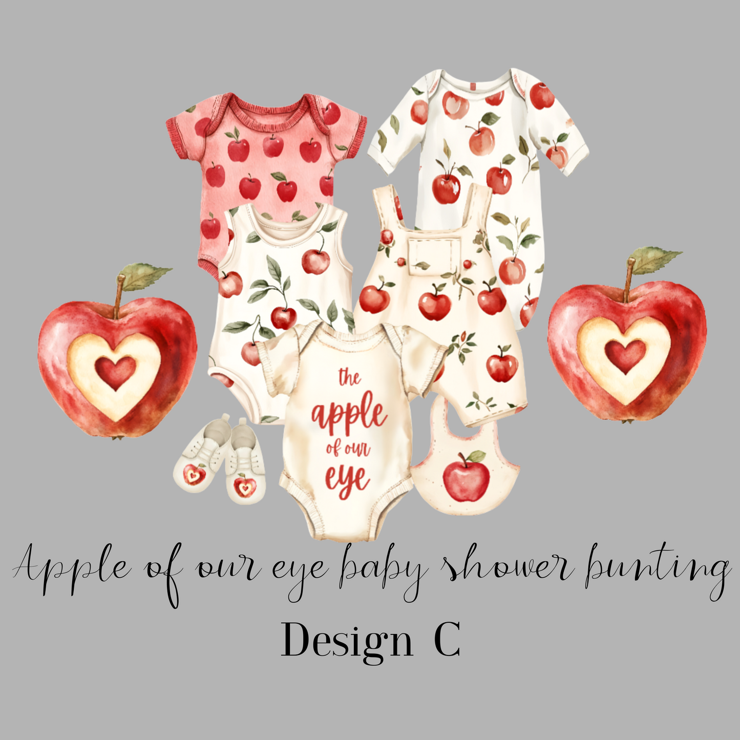 Apple of Our Eye Baby Shower Bunting – Baby Clothesline Garland Decoration