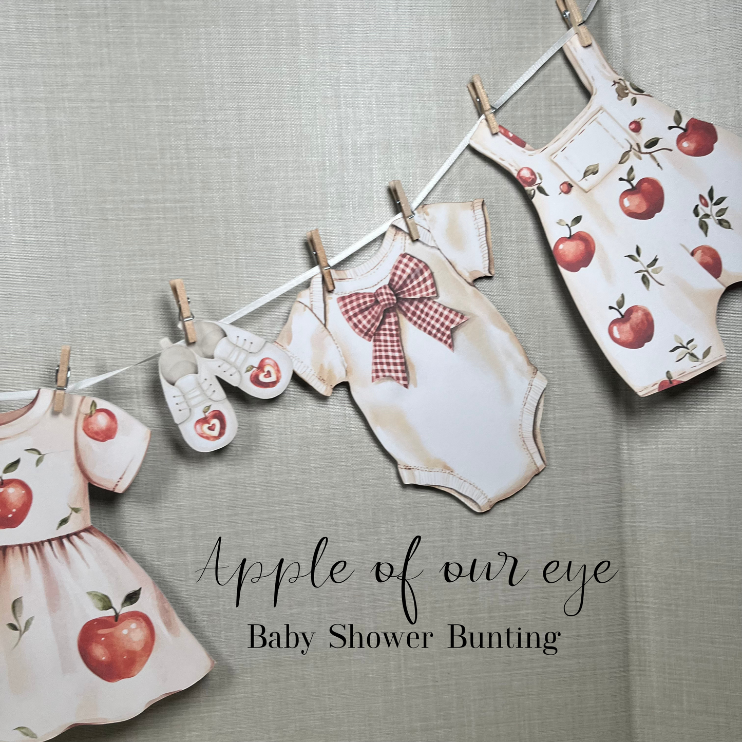 Apple of Our Eye Baby Shower Bunting – Baby Clothesline Garland Decoration