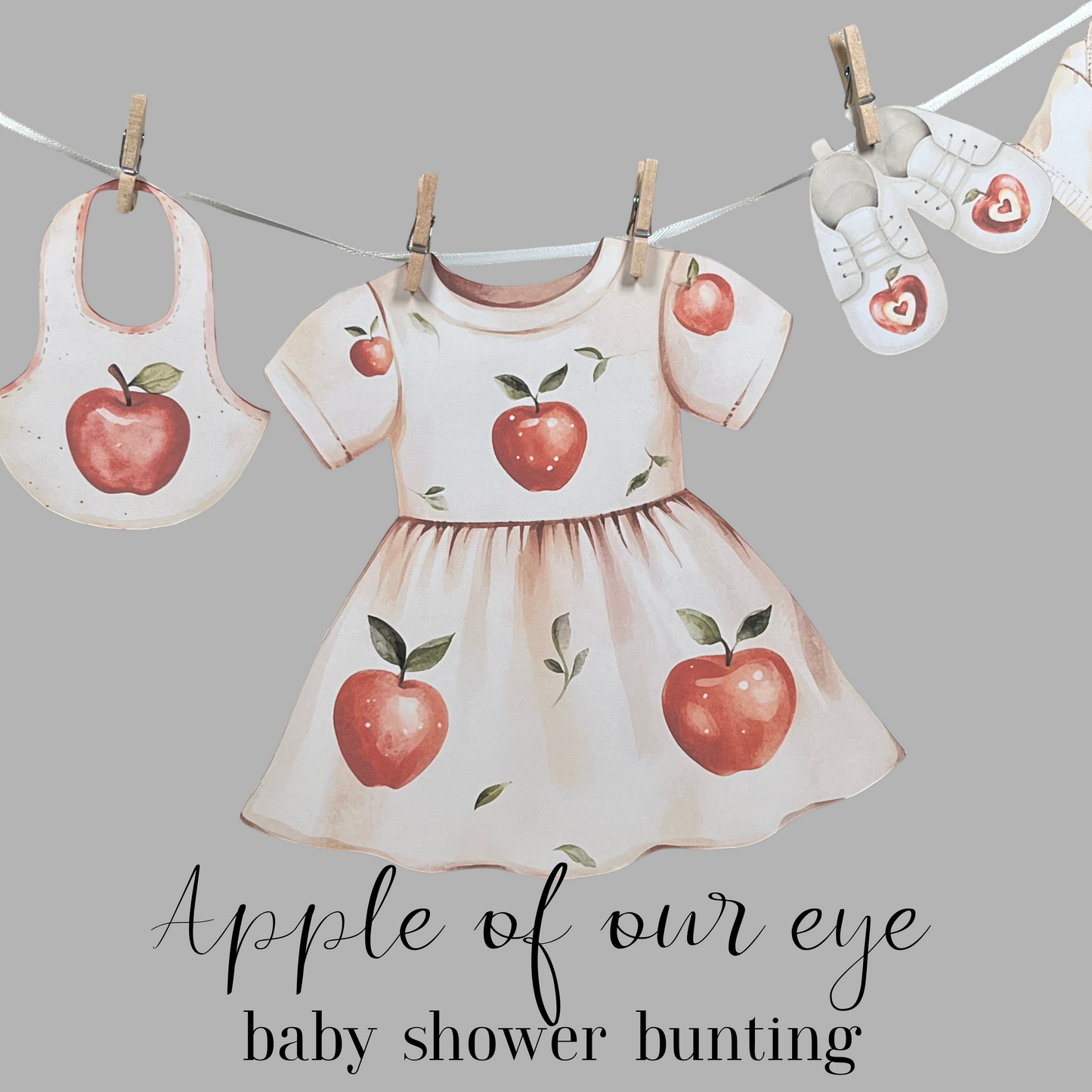 Apple of Our Eye Baby Shower Bunting – Baby Clothesline Garland Decoration