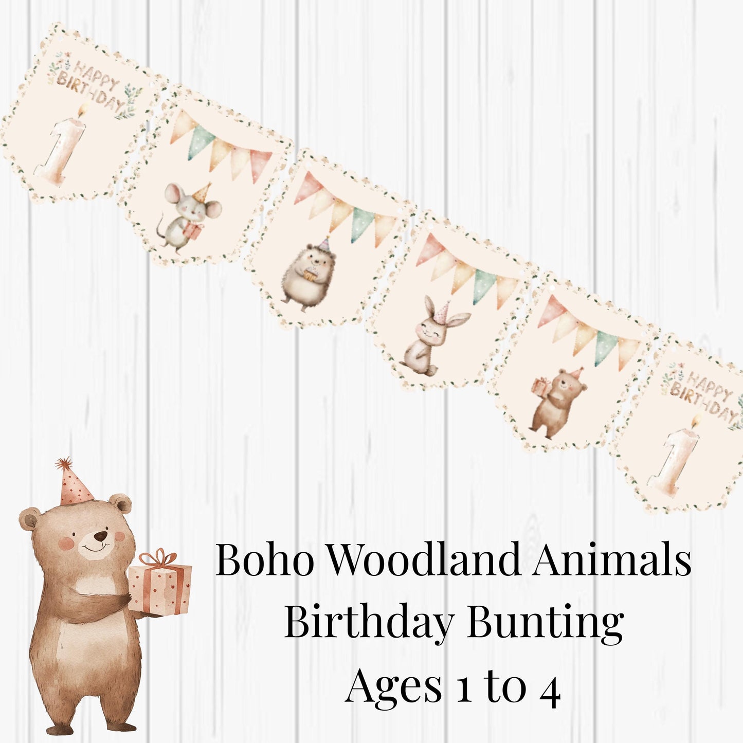 Happy Birthday Boho Woodland Animal Bunting – Woodland Party Banner