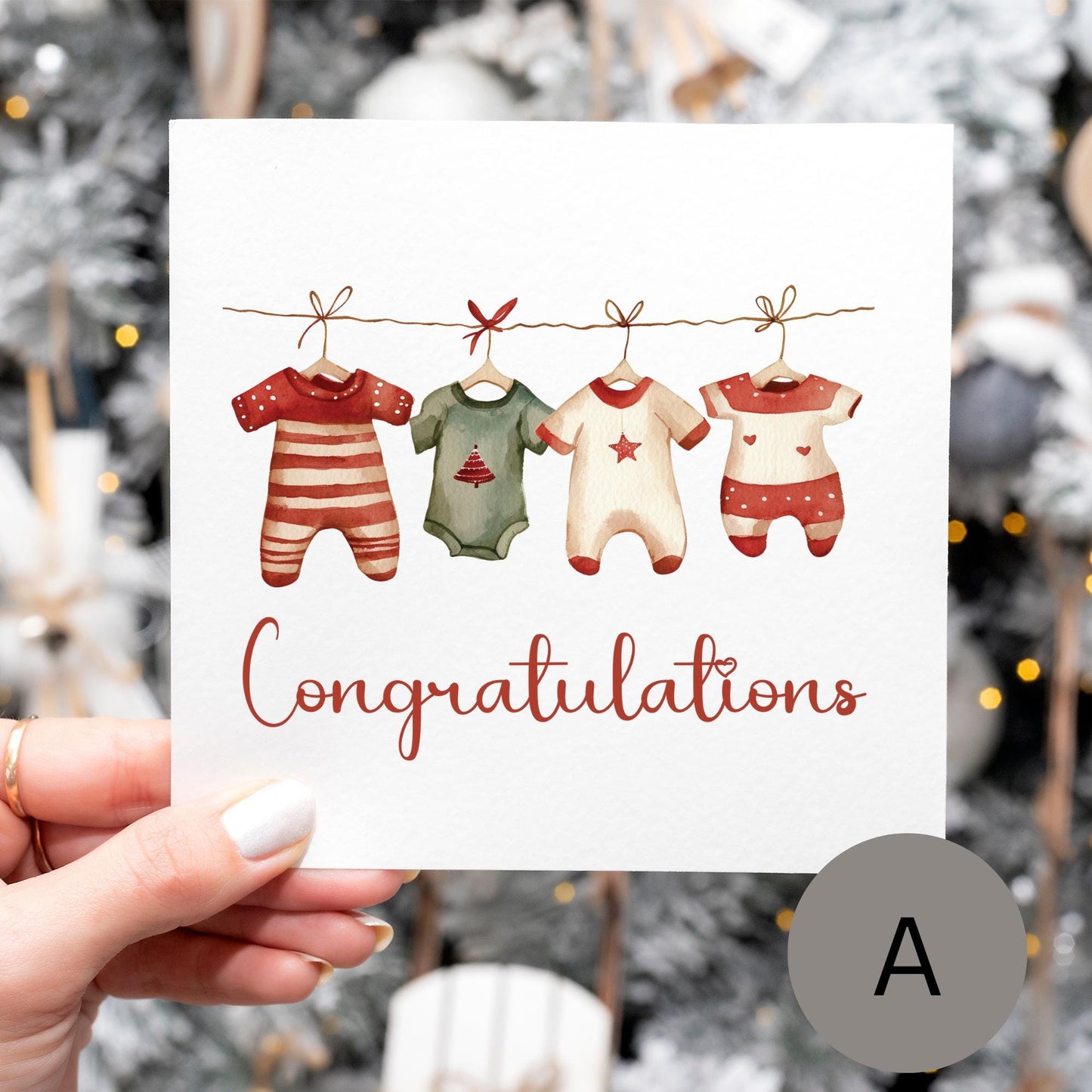 Baby Congratulations Christmas Card Baby Clothes on Washing Line - 5 designs