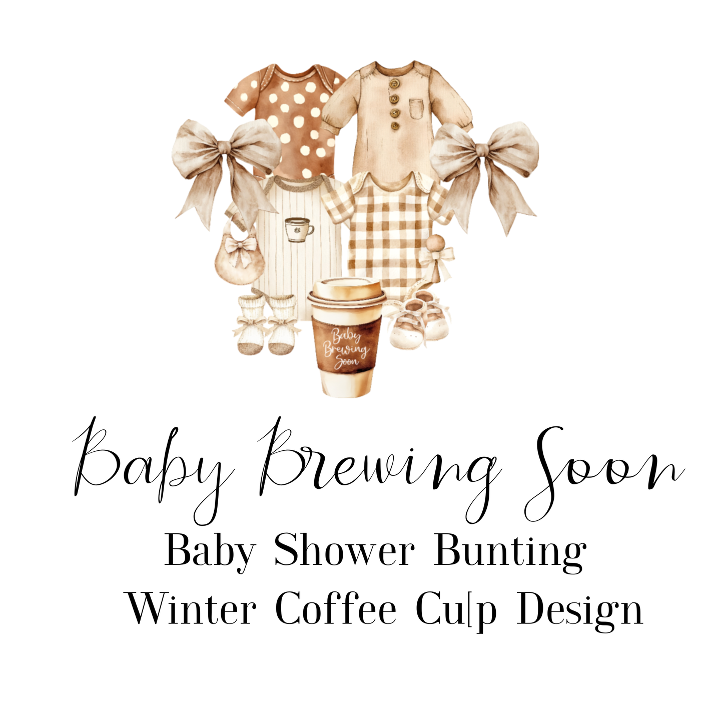 Baby Brewing Soon Clothesline Bunting – Handmade Baby Shower Garland with Mini Pegs, Heart or Coffee Cup Design
