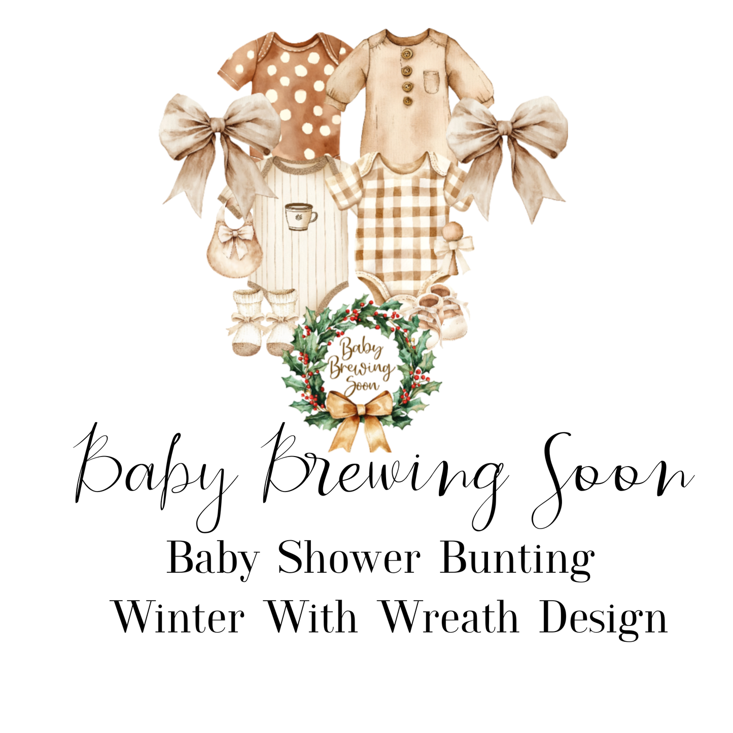 Baby Brewing Soon Clothesline Bunting – Handmade Baby Shower Garland with Mini Pegs, Heart or Coffee Cup Design