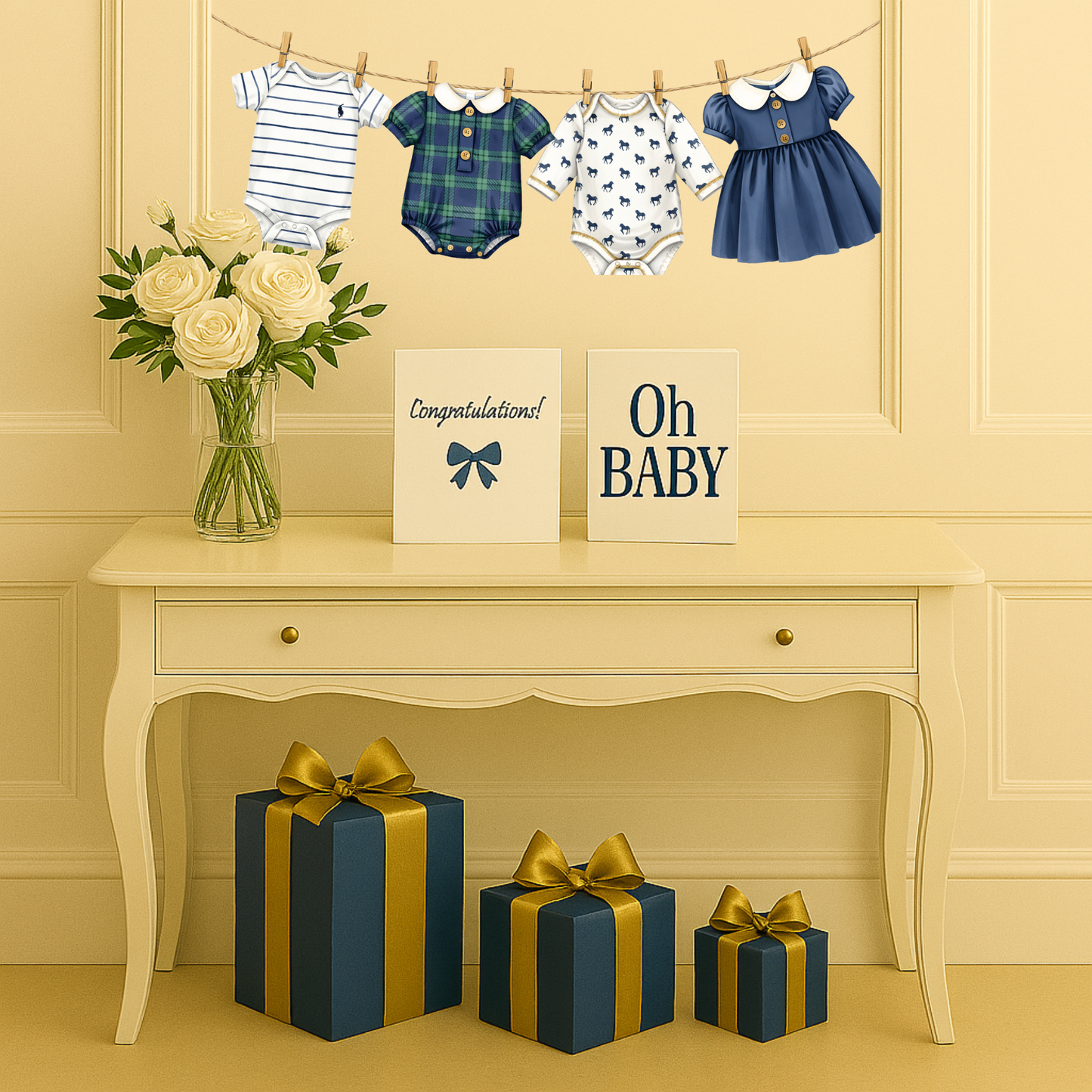 Posh Teddy Bear Baby Shower Bunting | Pony & Tartan Baby Clothes Garland (Boy or Girl)