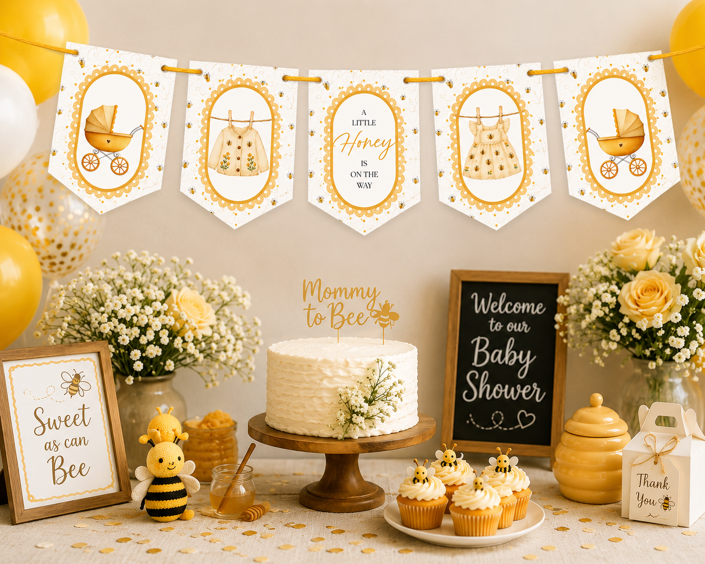 Little Honey Bee Baby Shower Bunting Bee Baby Shower Decorations Gender Neutral Party Banner