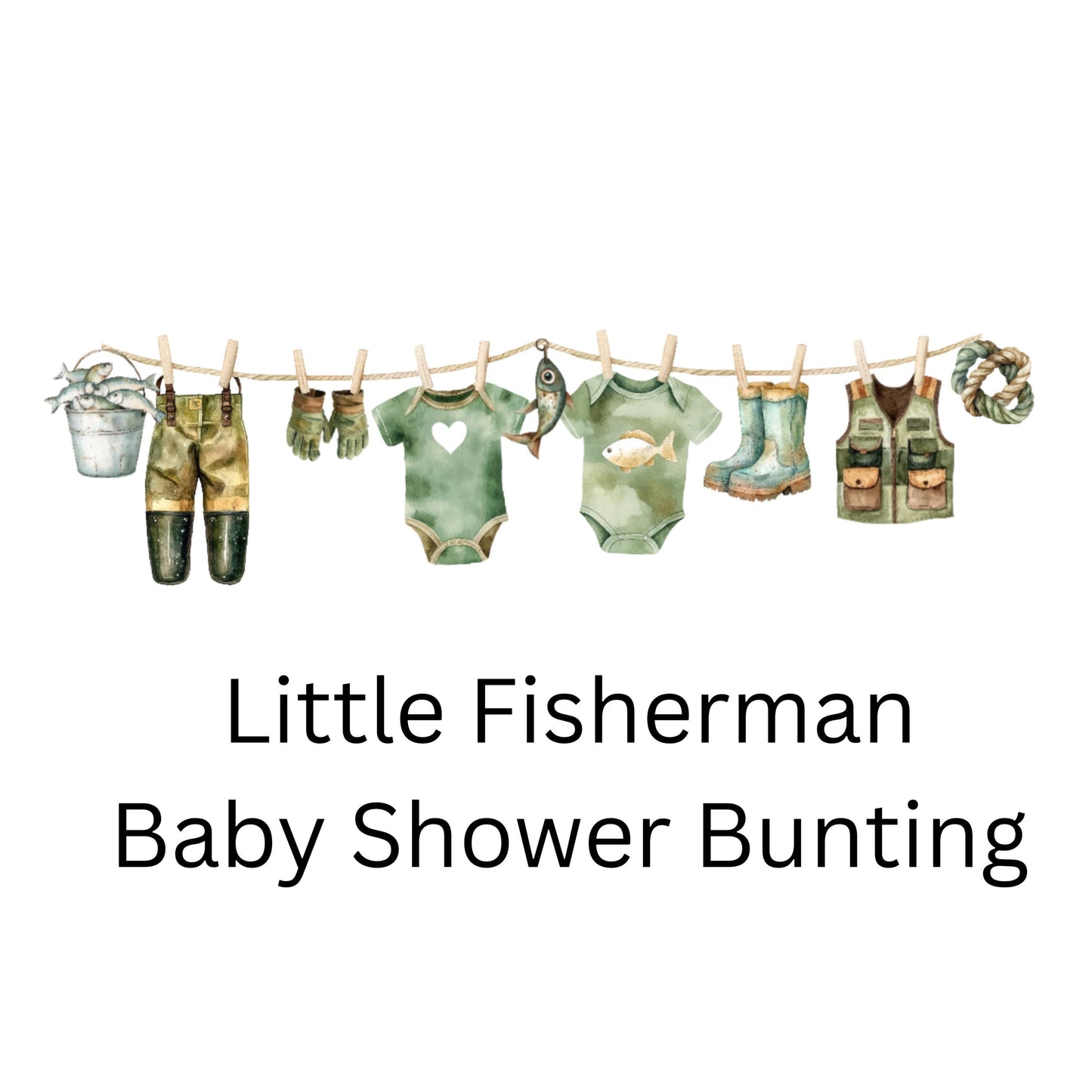 Little Fisherman Baby Shower Bunting Washing Line Style With Mini Wooden Pegs