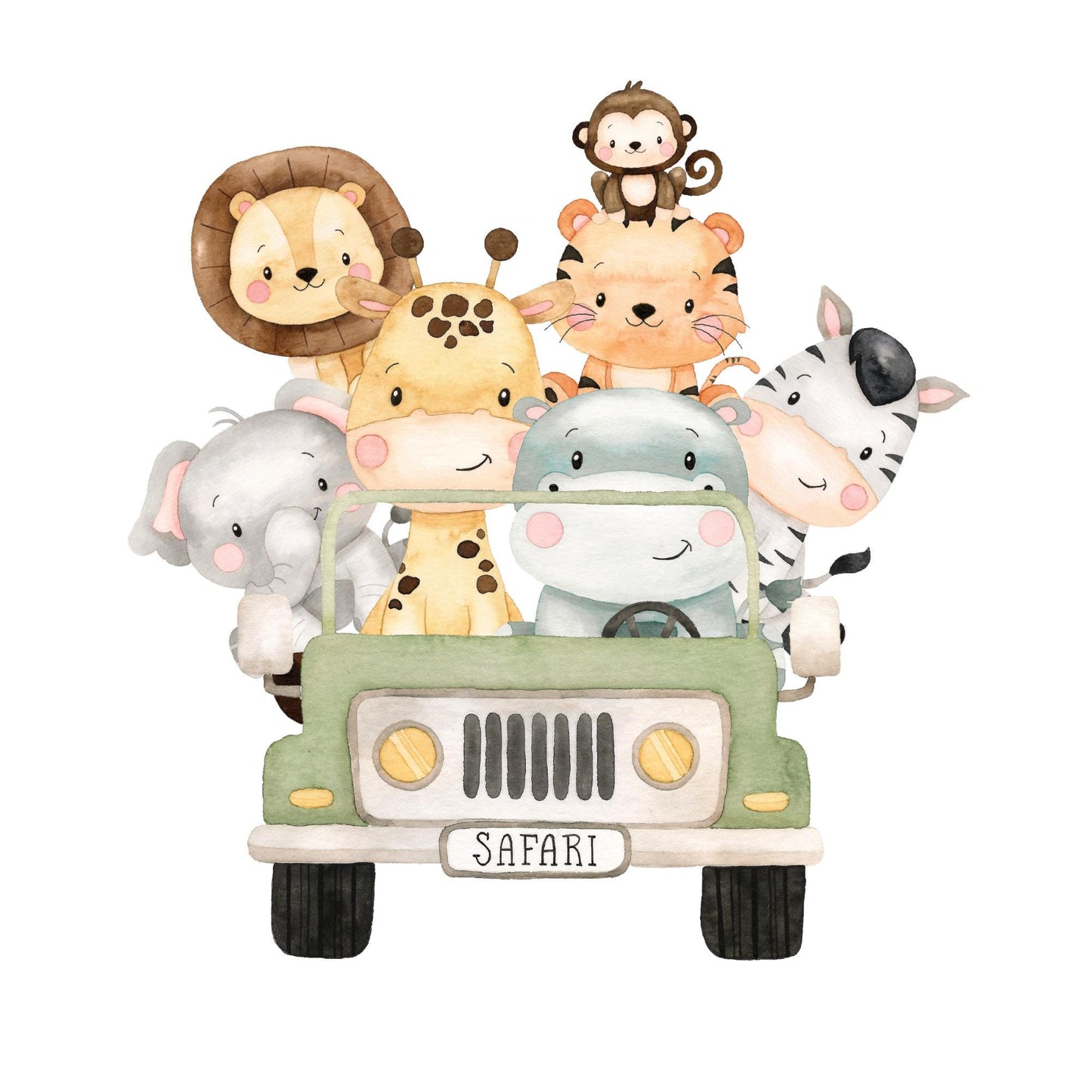 Safari Truck Vinyl Wall Sticker – Pink or Green Nursery Animal Decal