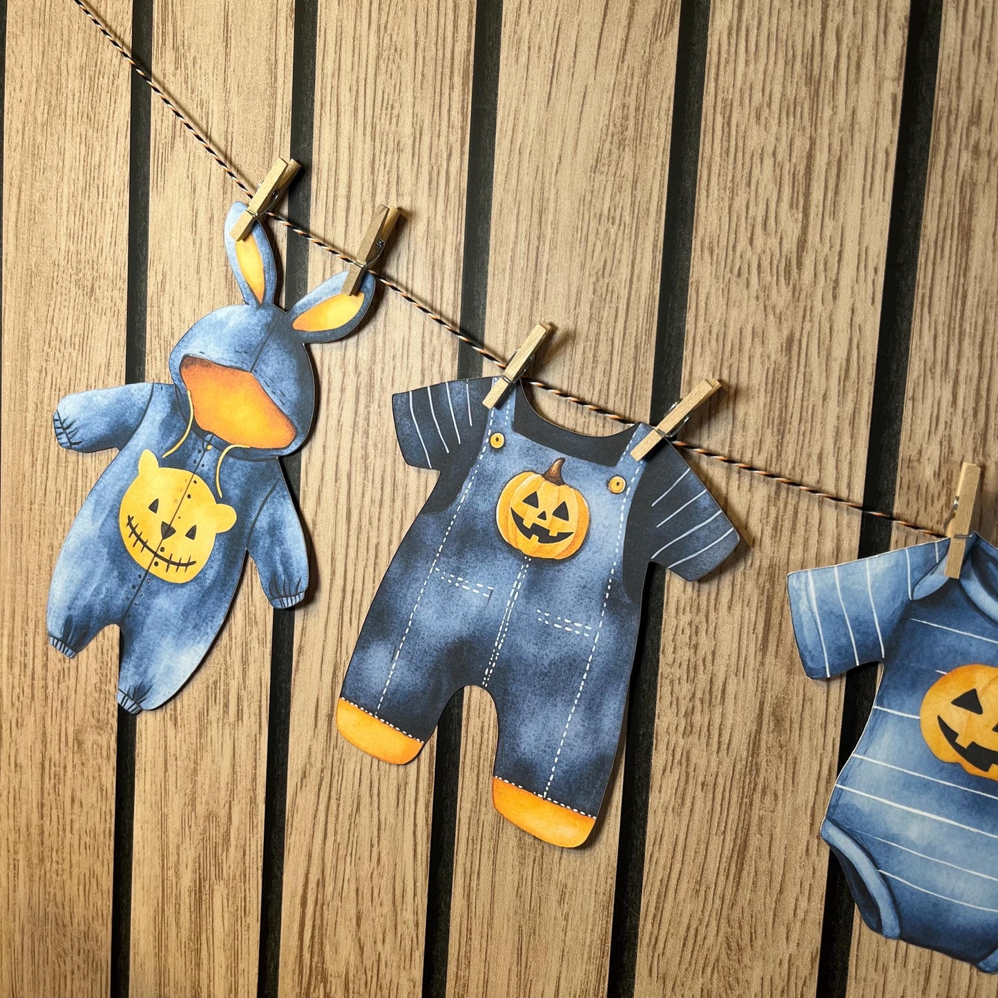 Halloween Baby Shower Bunting – Blue & Orange Baby Clothes Garland