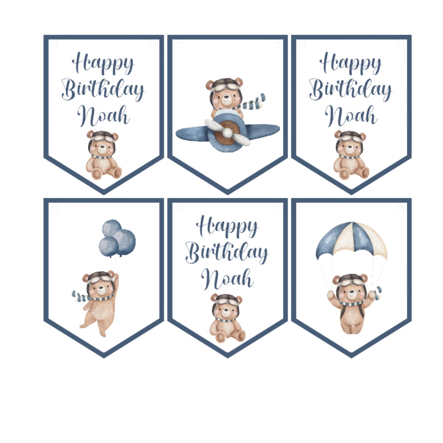 Teddy in a Plane Personalised Birthday Garland – Happy Birthday Bunting