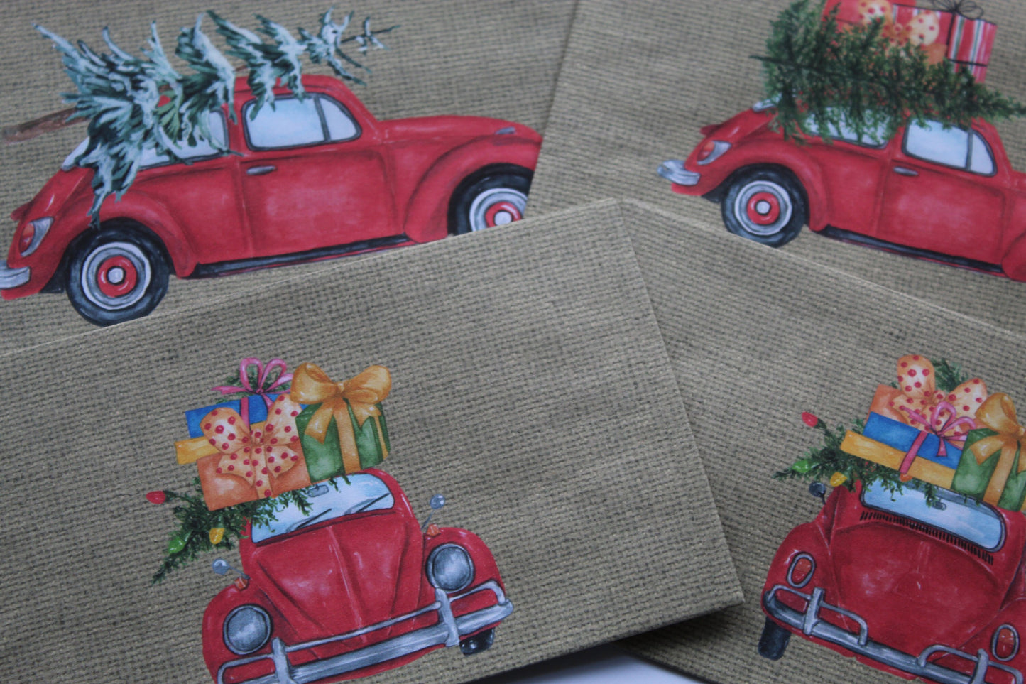 Handmade Christmas Envelopes Set of 4 – Vintage Red Car Gift Card & Money Holders