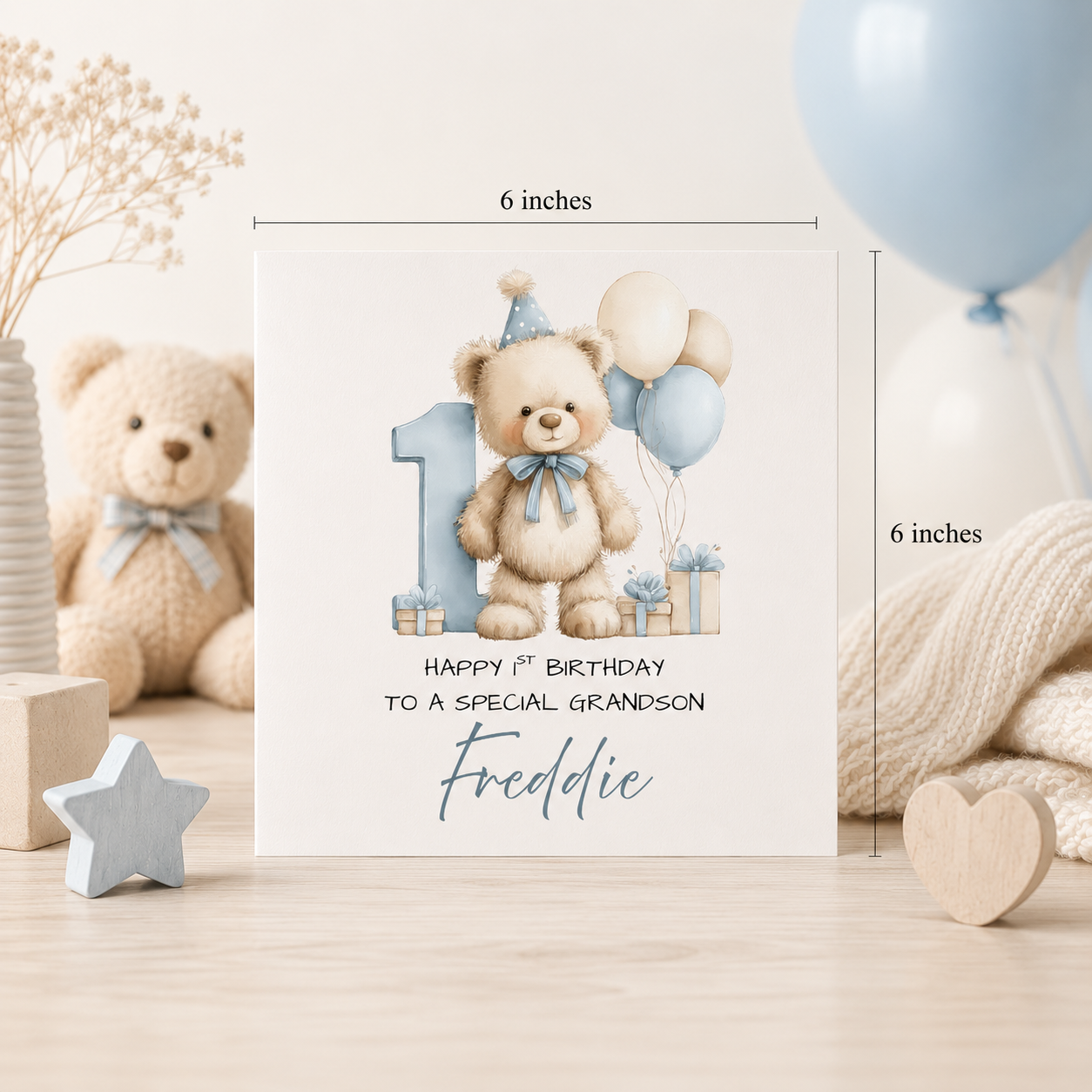 Personalised Teddy Bear 1st Birthday Card | Blue First Birthday Card For Boys