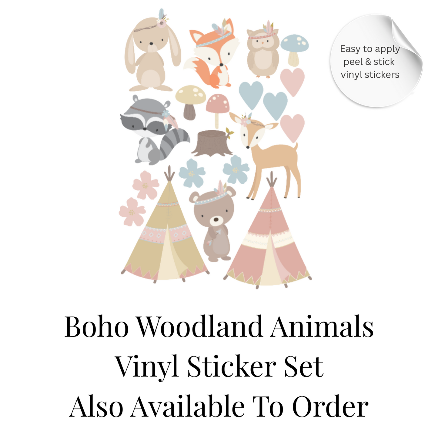 Boho Woodland Animal Vinyl Sticker Set – Nursery Wall & Furniture Stickers