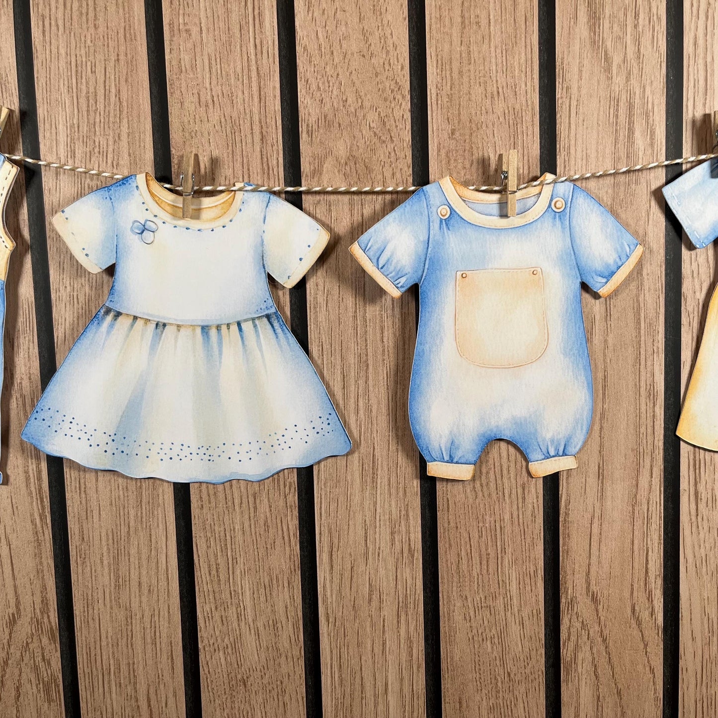 Baby Shower Bunting Washing Clothes Line Style - Beige and Blue