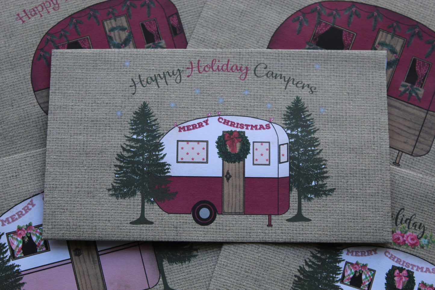 Caravan-Themed Christmas Envelopes – Set of 5 Vintage Holiday Designs